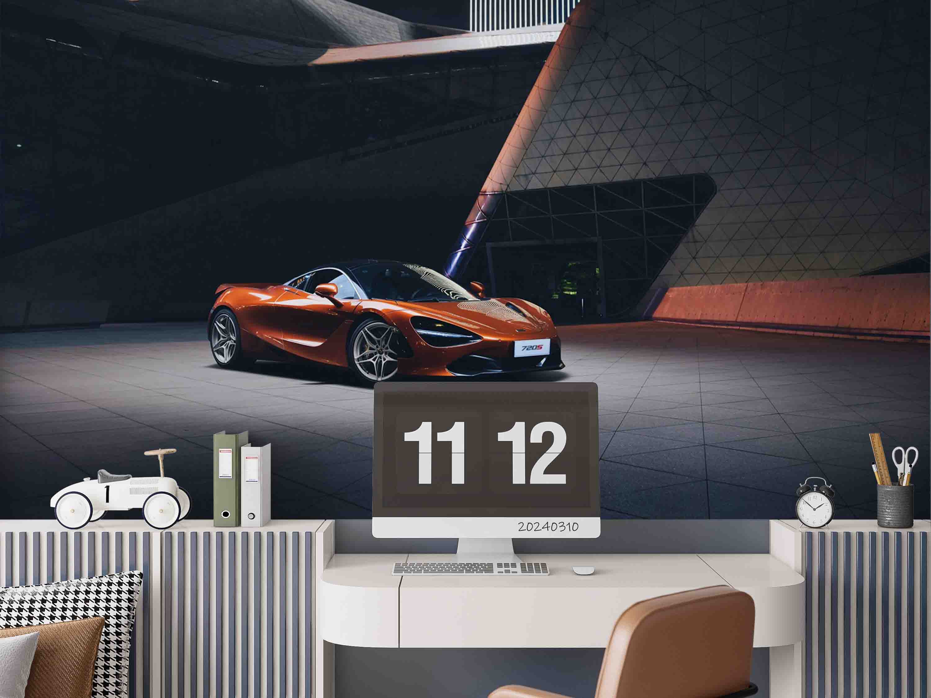 3D Orange Sports Car Wallpaper Wall Mural Wall Decor Wall Art Wall Sticker Remoable Wallpaper
