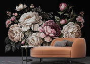3D Pink Floral Bouquet Dark Background Wallpaper Wall Mural Wall Decor Wall Art Wall Sticker Remoable Wallpaper