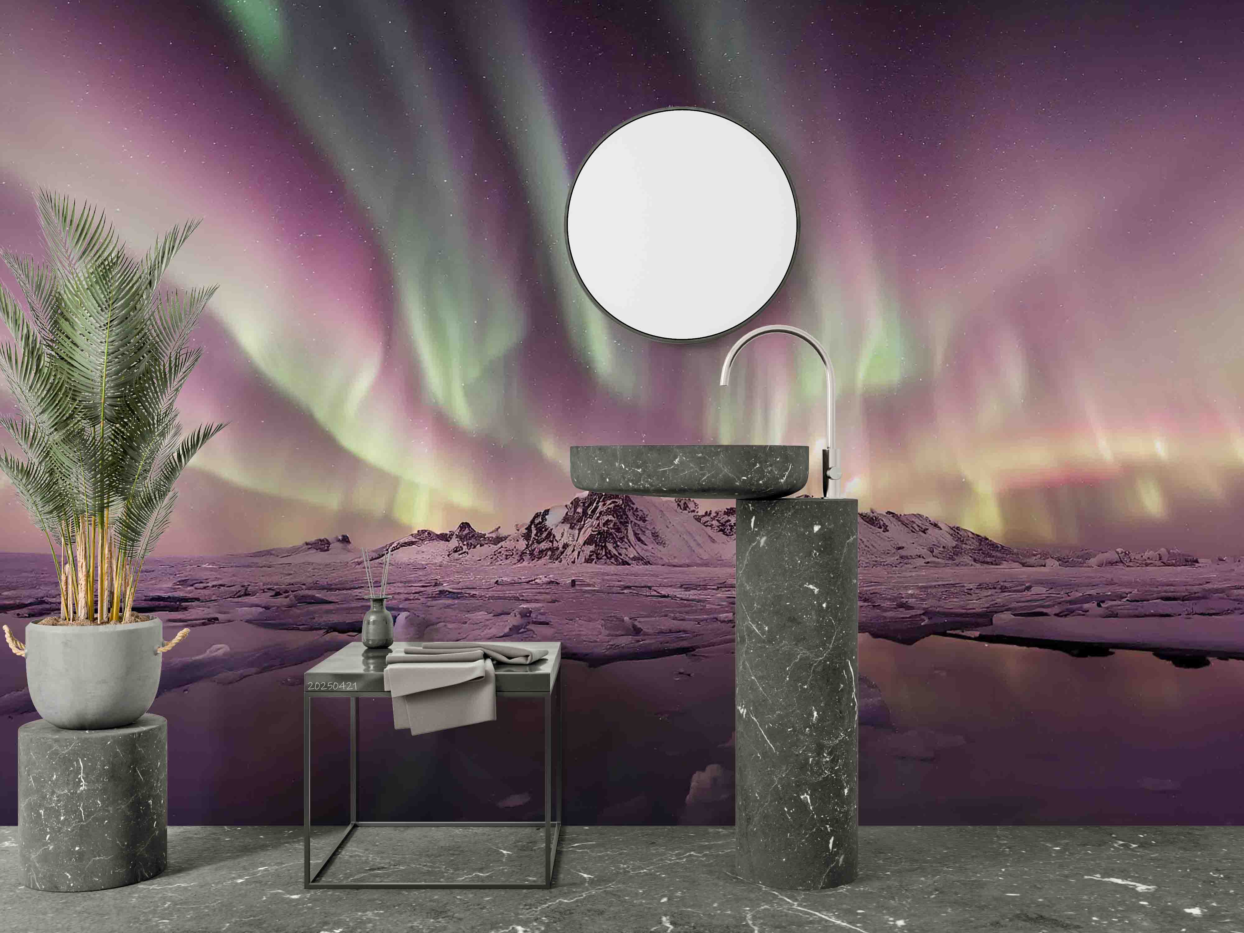 3D Purple Aurora Sky Snow Mountain Scenery Wallpaper Wall Mural Wall Decor Wall Art Wall Sticker Remoable Wallpaper 13
