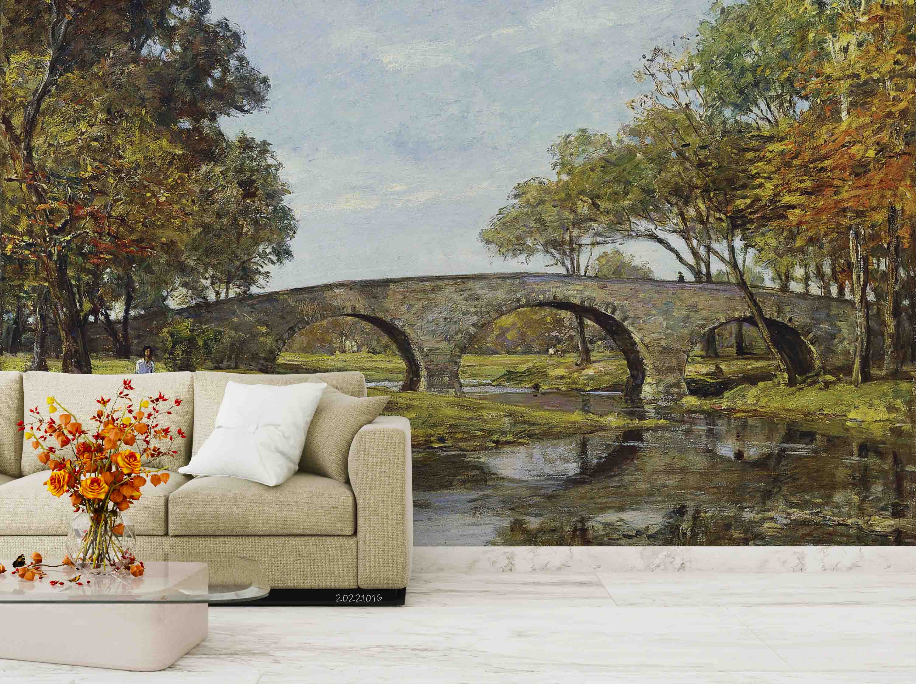 3D Oil Painting Bridge Trees Landscape Wall Mural Wallpaper GD 2981- Jess Art Decoration
