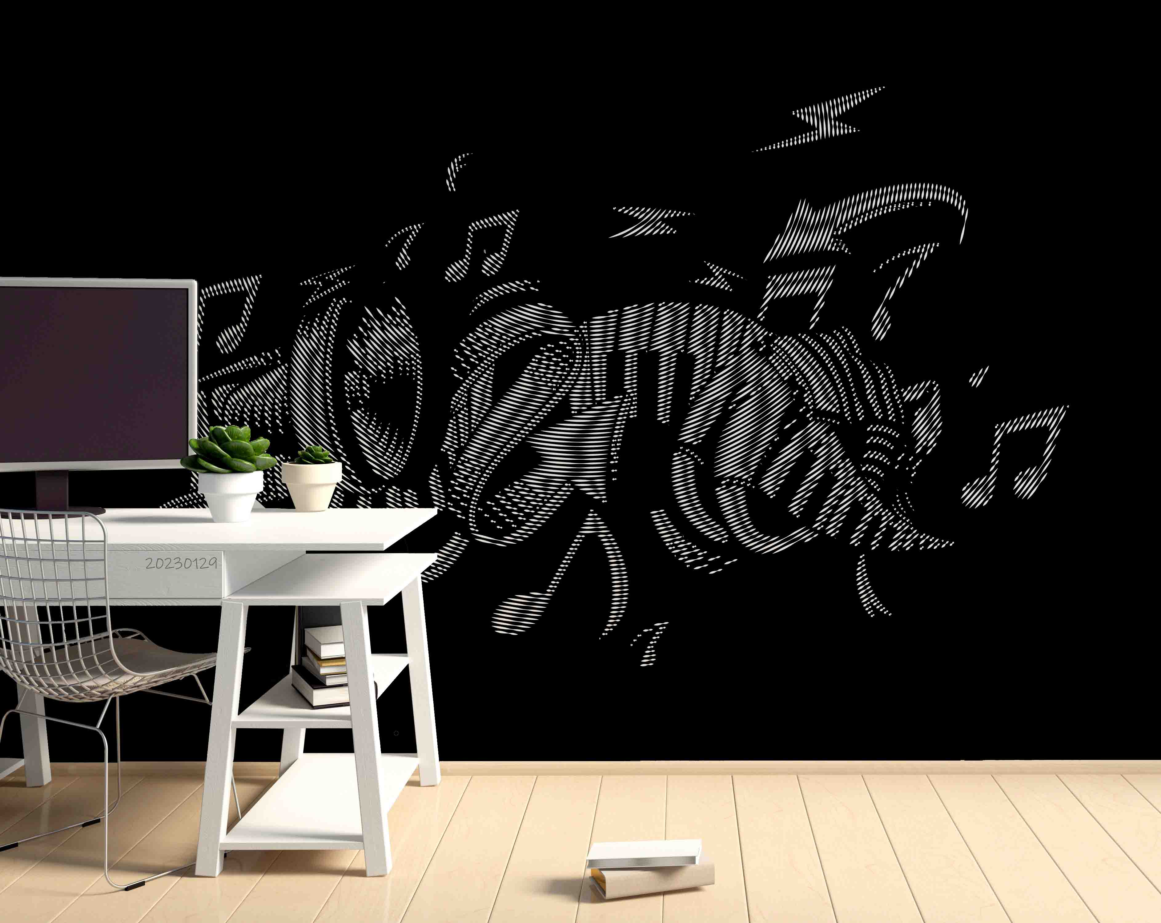 3D Abstract Grey Note Organ Trumpet Wall Mural Wallpaper YXL 07- Jess Art Decoration