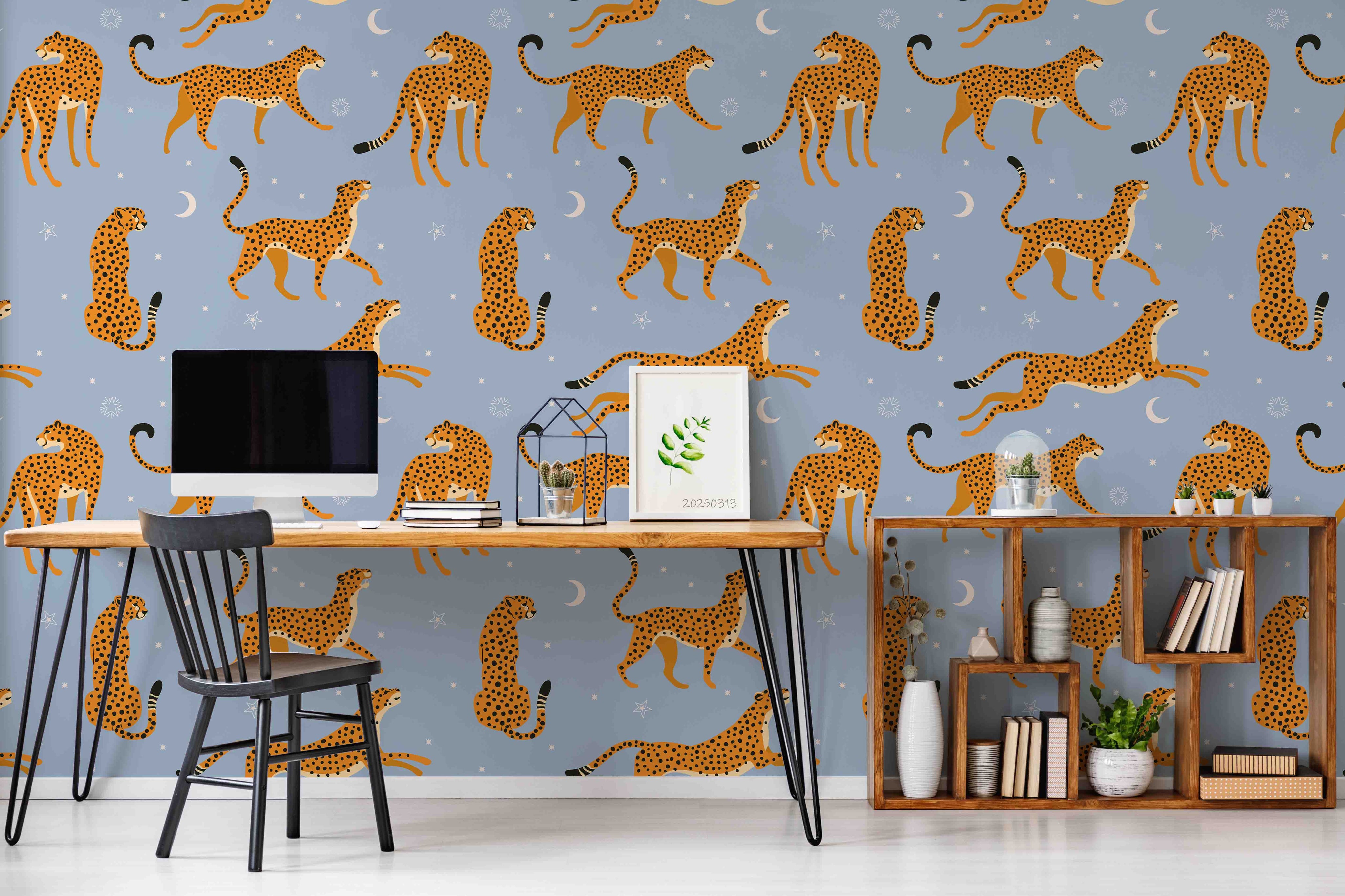 3D Blue Animal Leopard Pattern Wallpaper Wall Mural Wall Decor Wall Art Wall Sticker Remoable Wallpaper LQH 12