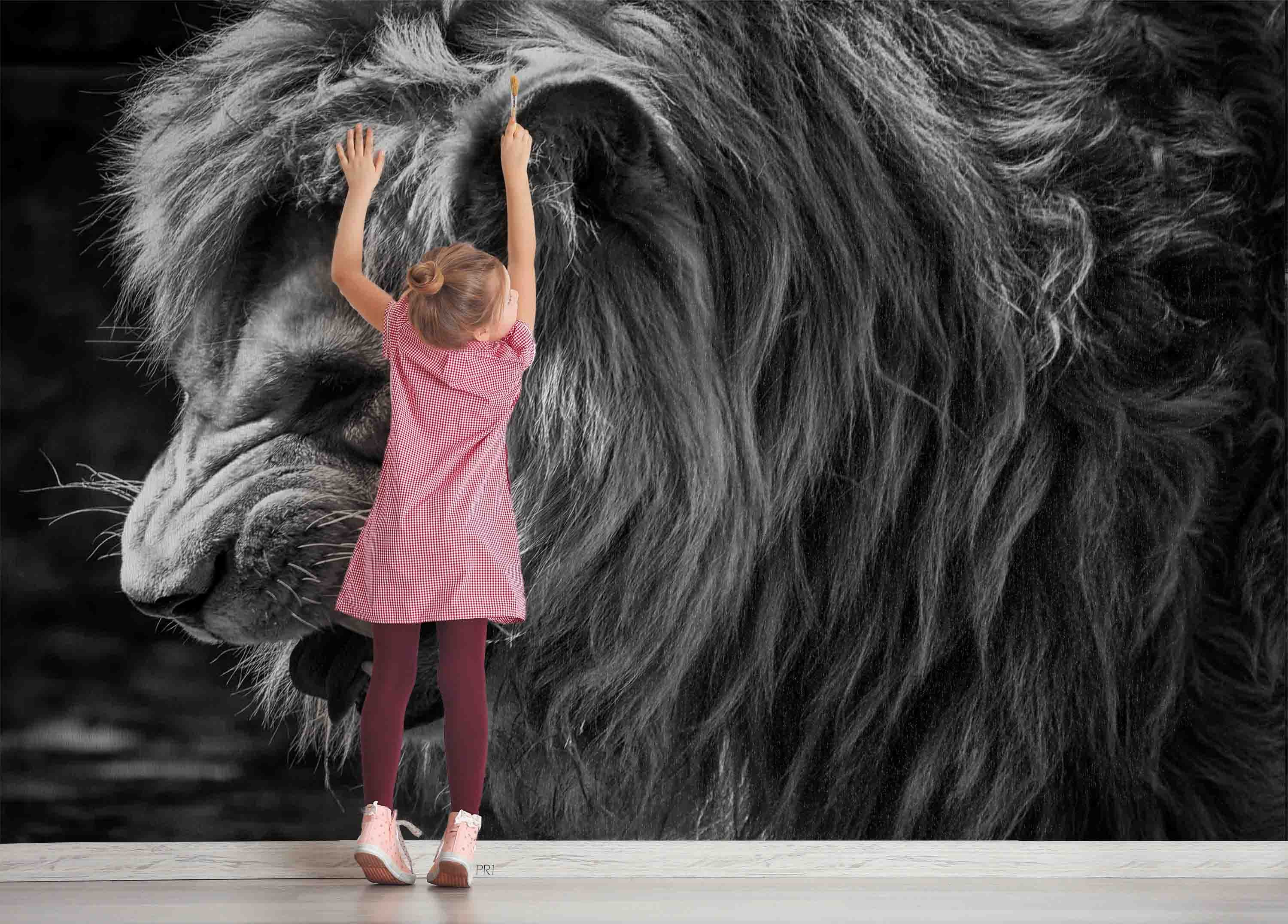 3D Forest Animal Lion Cub Black Wall Mural Wallpaper GD 3626- Jess Art Decoration