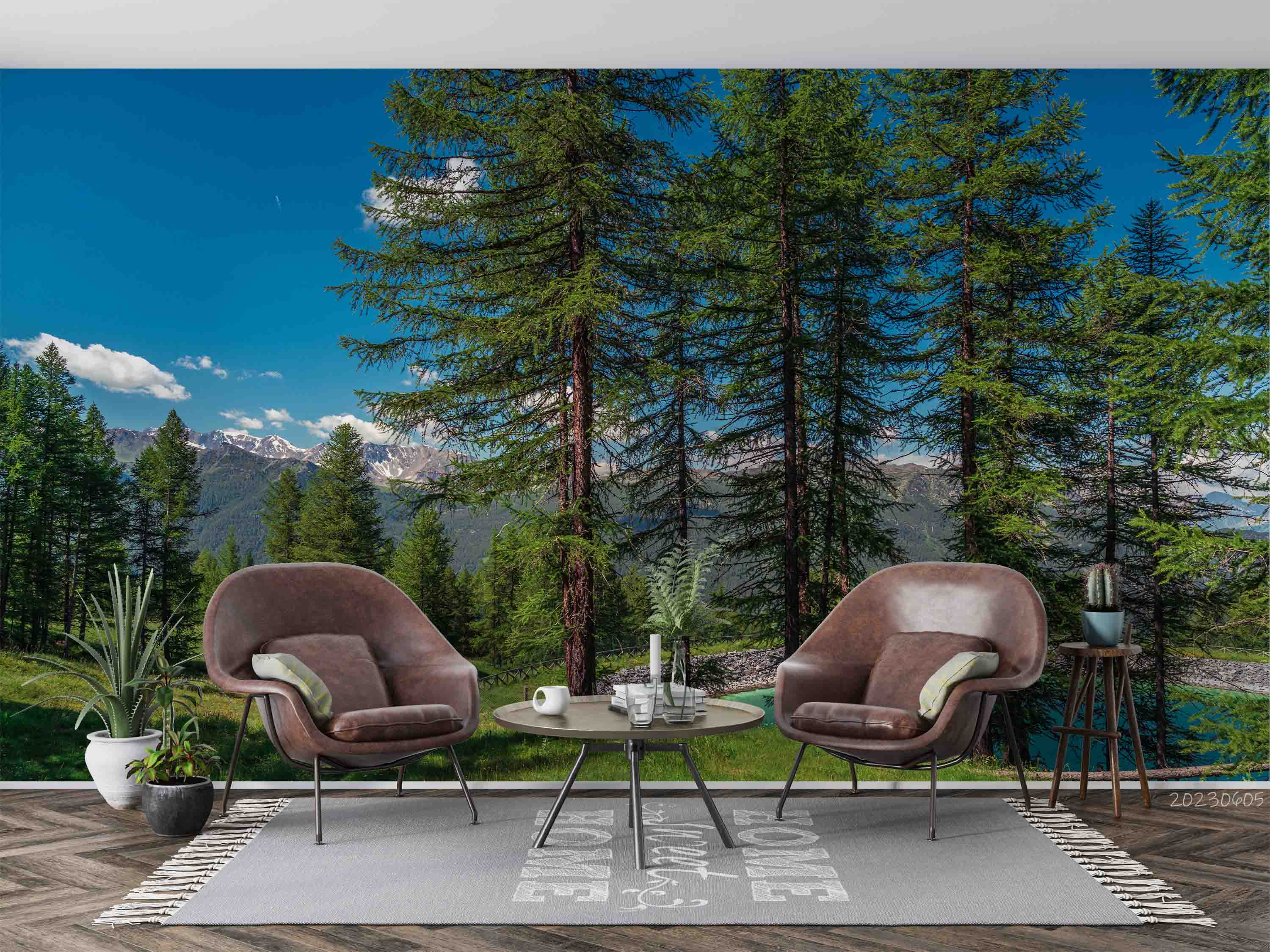 3D Scenery Tree Forest Mountain Bluesky Grassland Wall Mural Wallpaper YXL 04- Jess Art Decoration