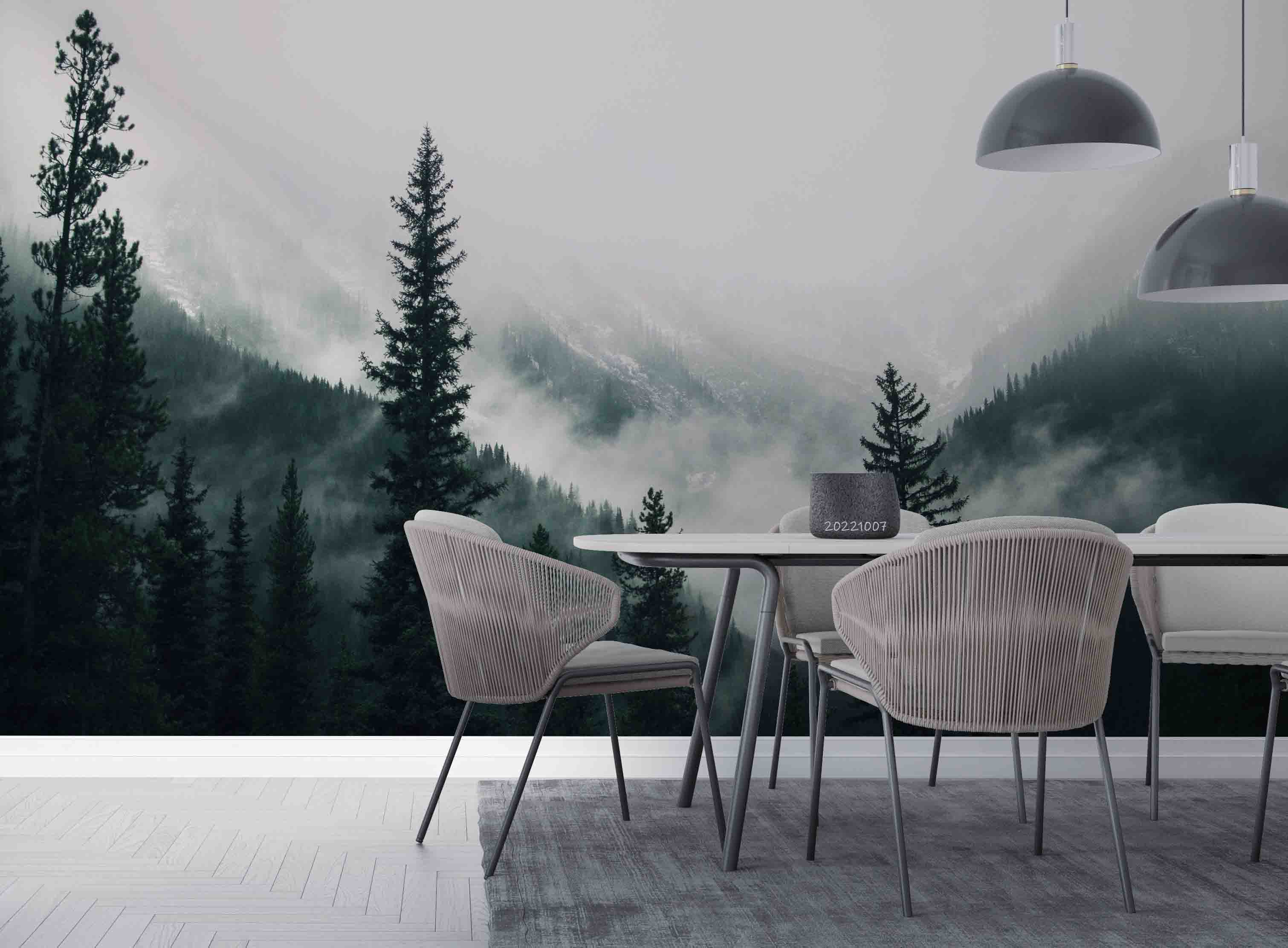 3D Tall Trees Forest Mountains Covered Fog Wall Mural Wallpaper GD 3209- Jess Art Decoration