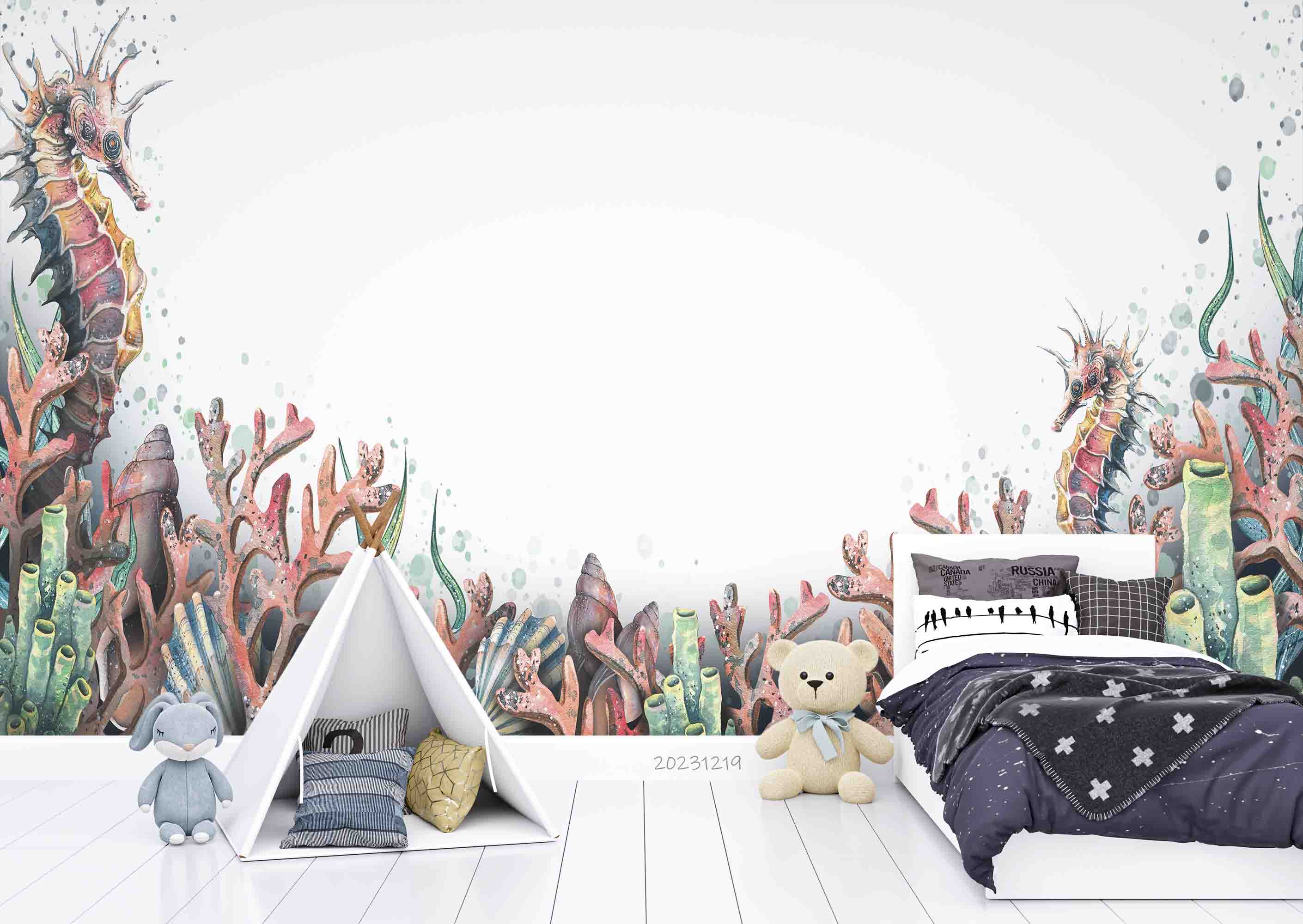 3D Animal Sea Horse Conch Dot Sea Wall Mural Wallpaper YXL 58