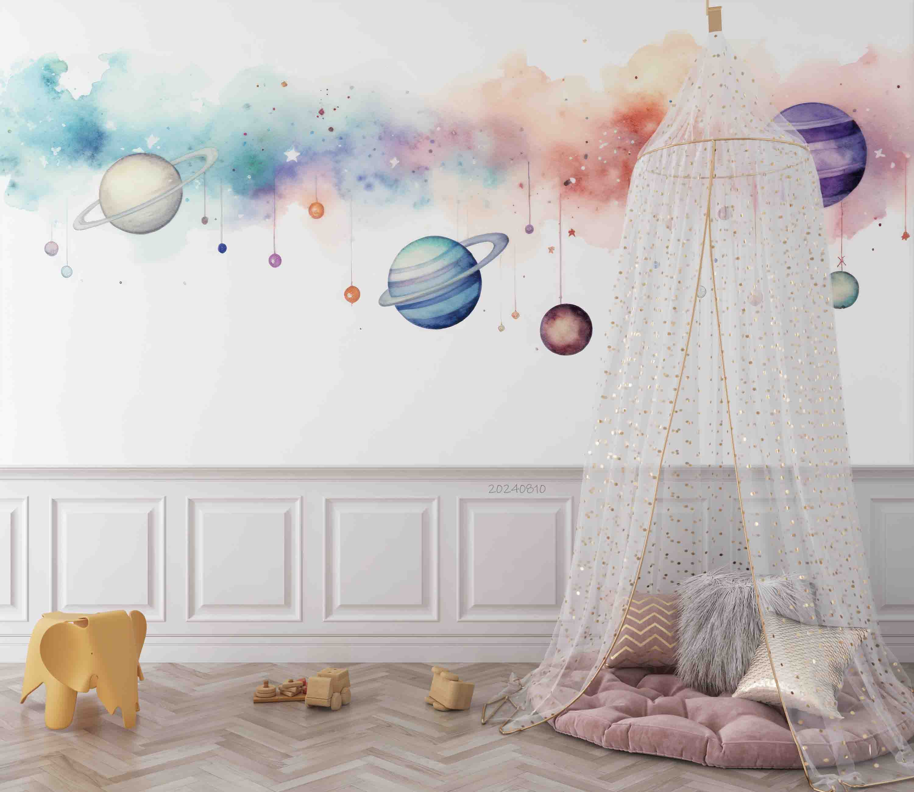 3D Watercolour The Earth Damaskeen Wall Mural Wallpaper YXL 216