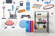 3D Fitness Equipment Dumbbell Fitness Ball Bike Wall Mural Wallpaper YXL 2403