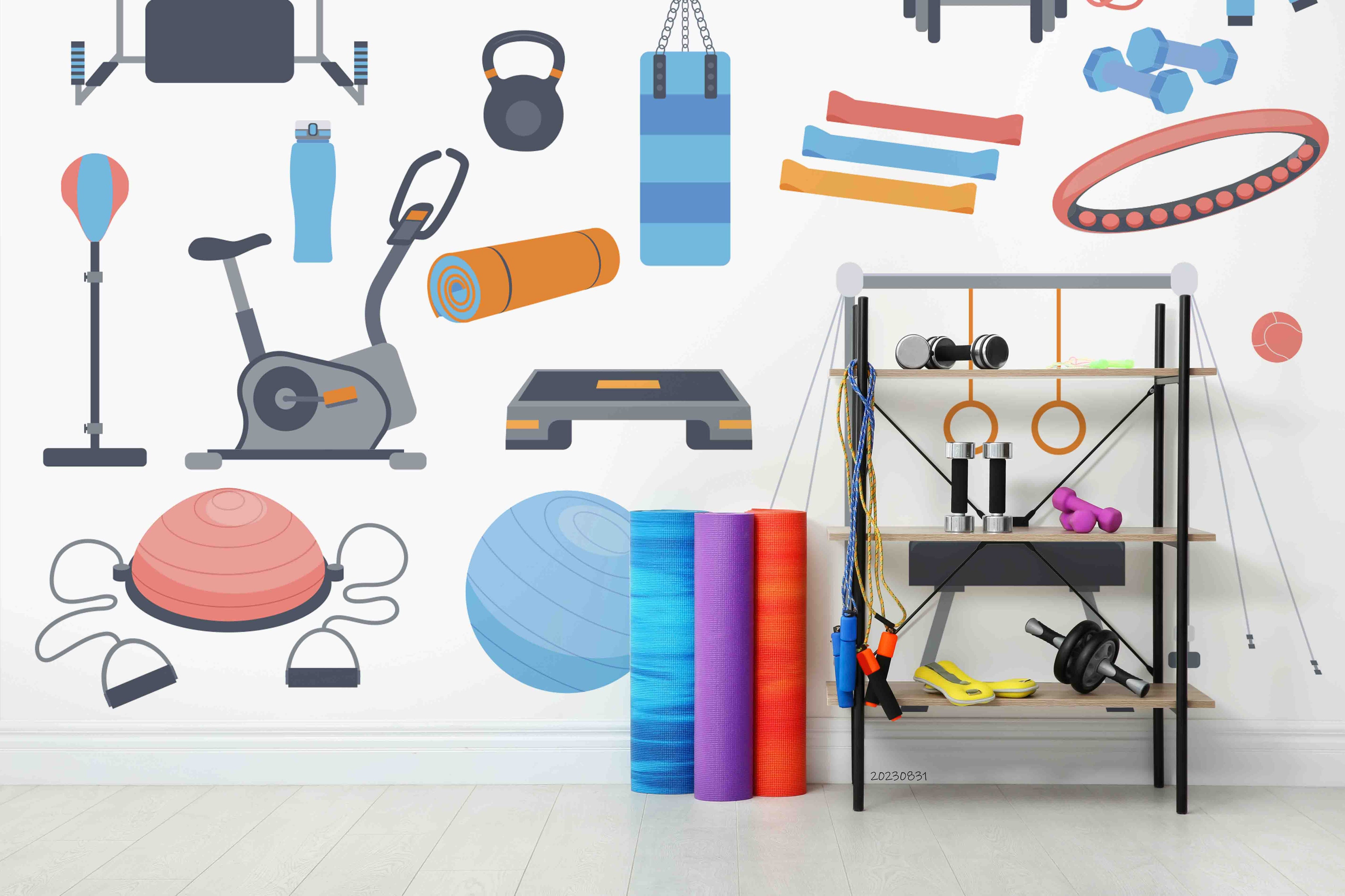 3D Fitness Equipment Dumbbell Fitness Ball Bike Wall Mural Wallpaper YXL 2403