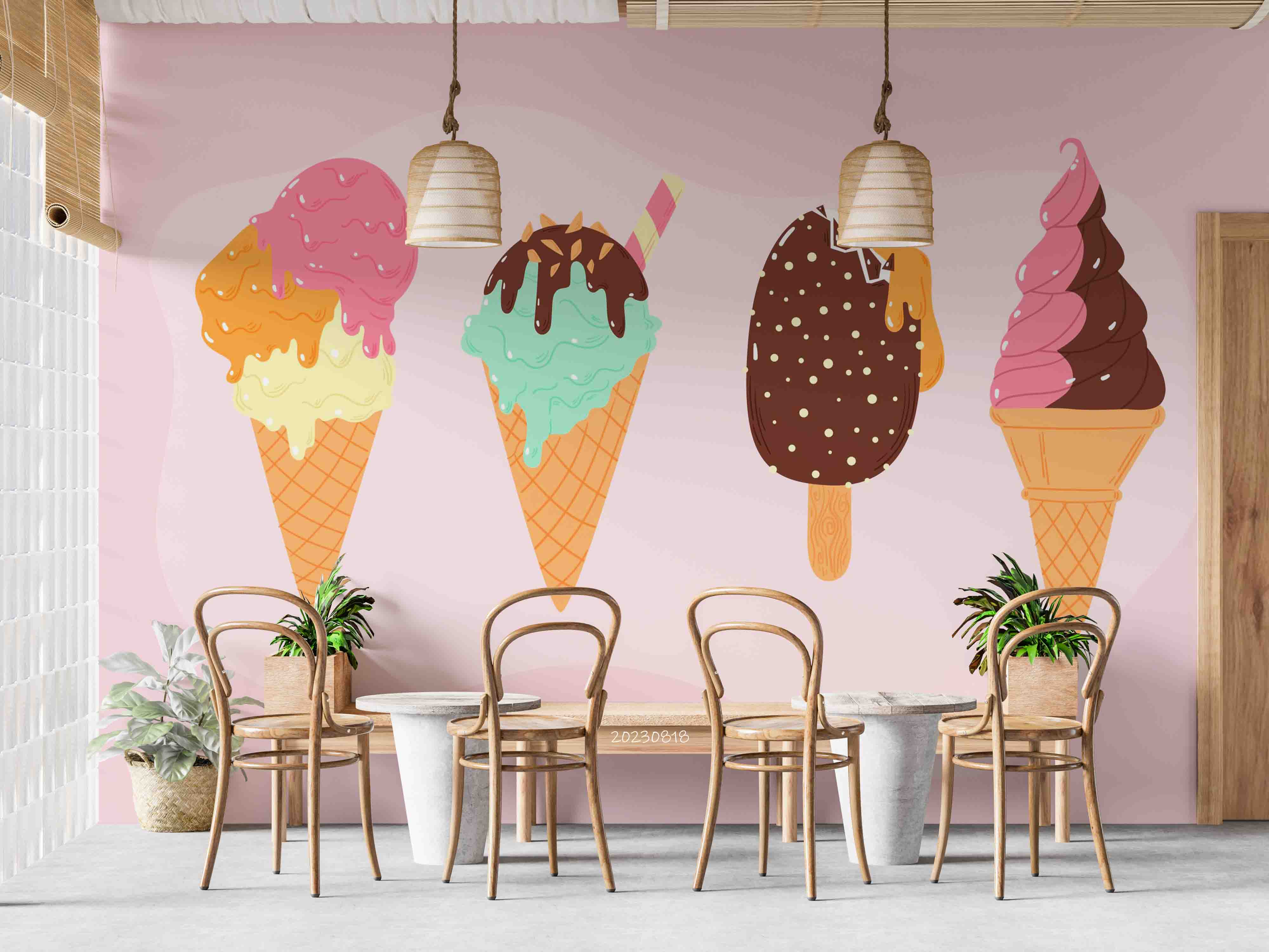 3D Ice Cream Pink Chocolate Spread Wall Mural Wallpaper YXL 2298