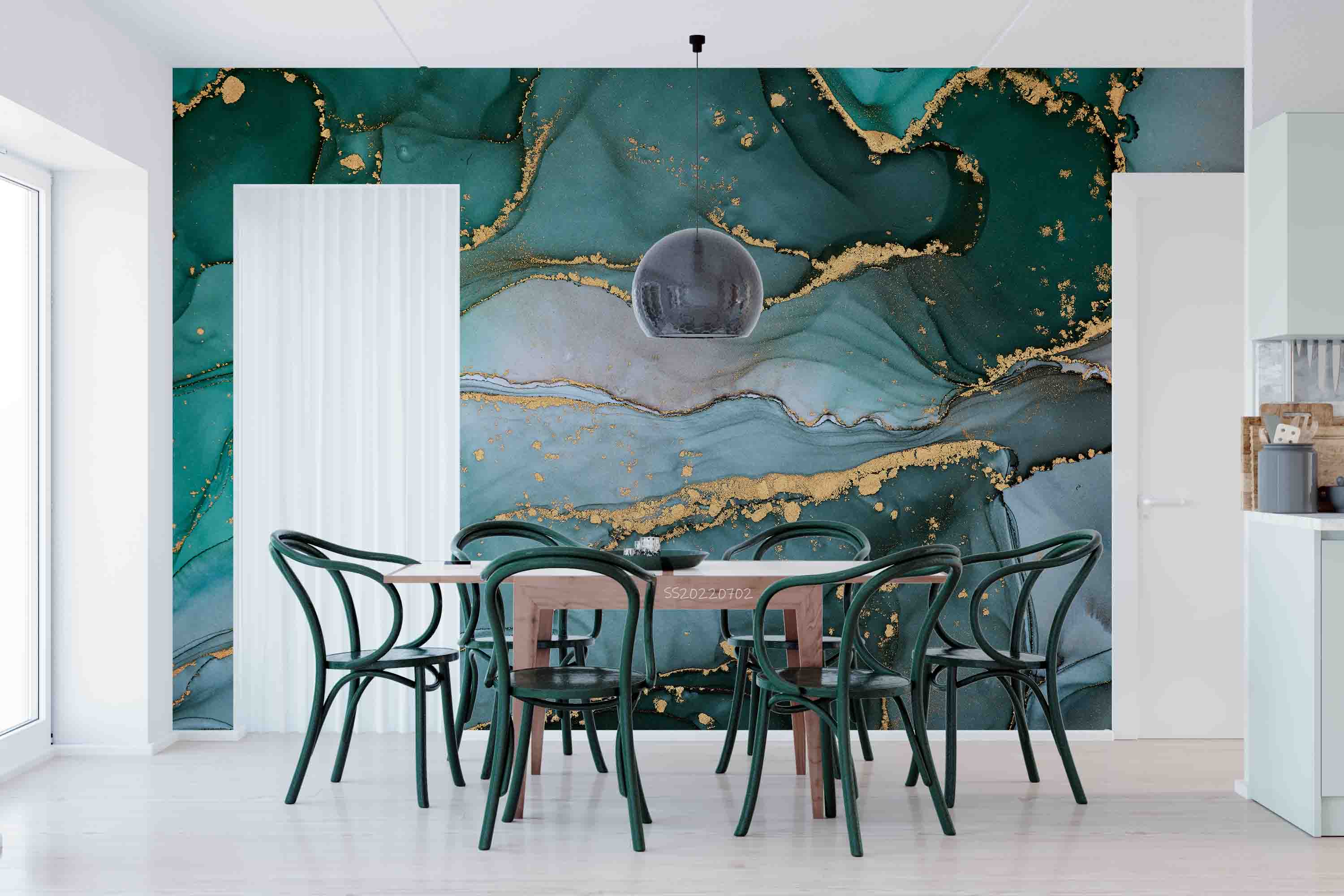 3D Abstract Green Gold Marble Texture Wall Mural Wallpaper GD 5077- Jess Art Decoration