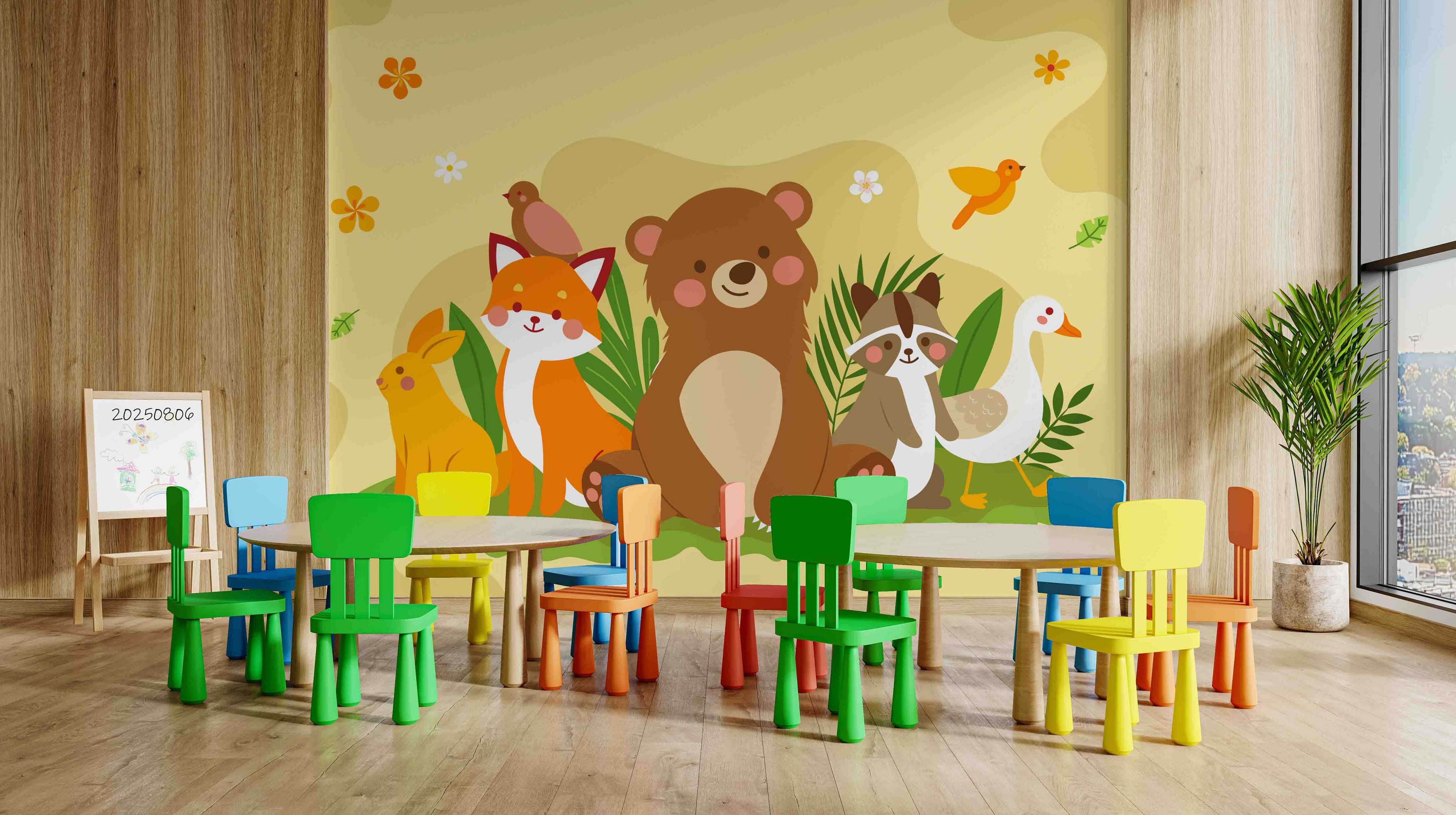 3D Childcare Nursery School Cartoon Animals Kids Wall Mural Wallpaper JN 16