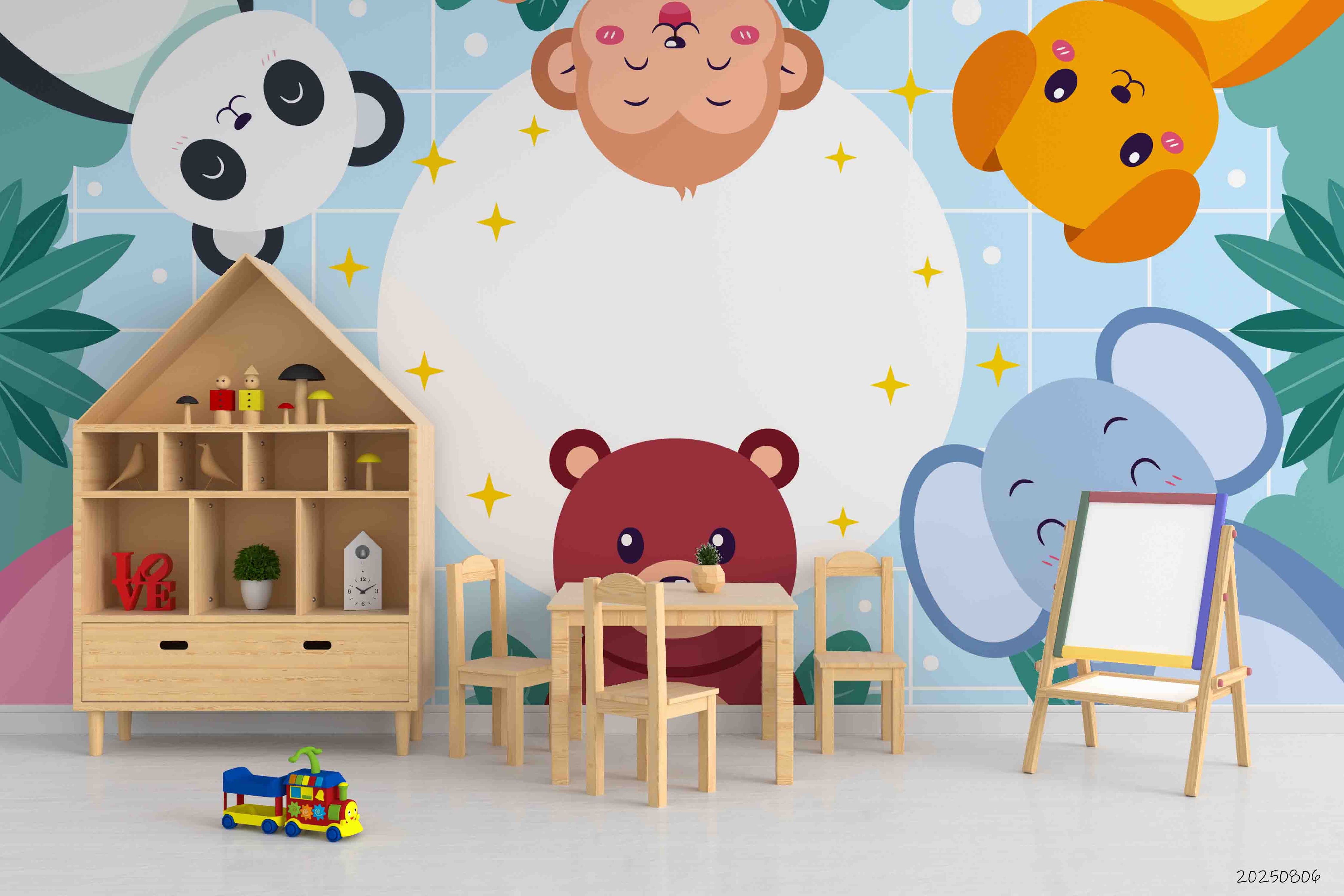 3D Childcare Nursery School Cartoon Animals Kids Wall Mural Wallpaper JN 17