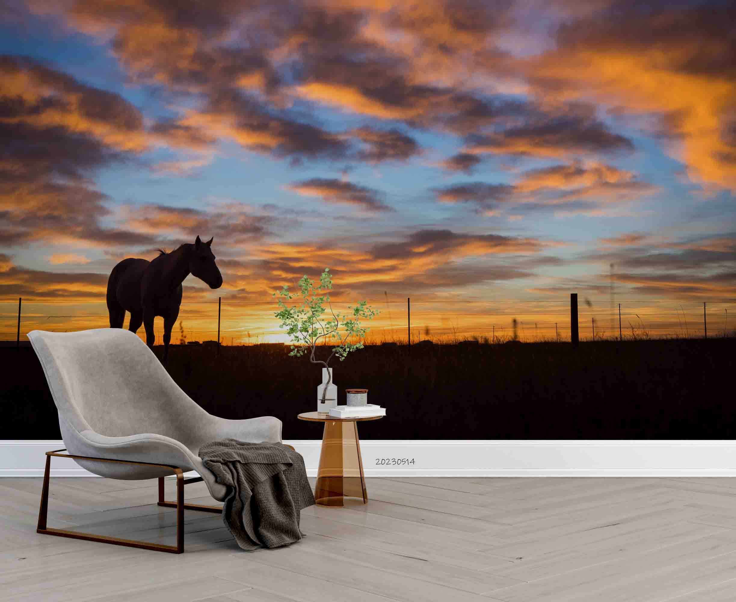 3D Horse Grazing During Sunrise Southeast Wyoming Wall Mural Wallpaper GD 5344- Jess Art Decoration