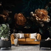 3D Orange Floral Bouquet Dark Background Wallpaper Wall Mural Wall Decor Wall Art Wall Sticker Remoable Wallpaper
