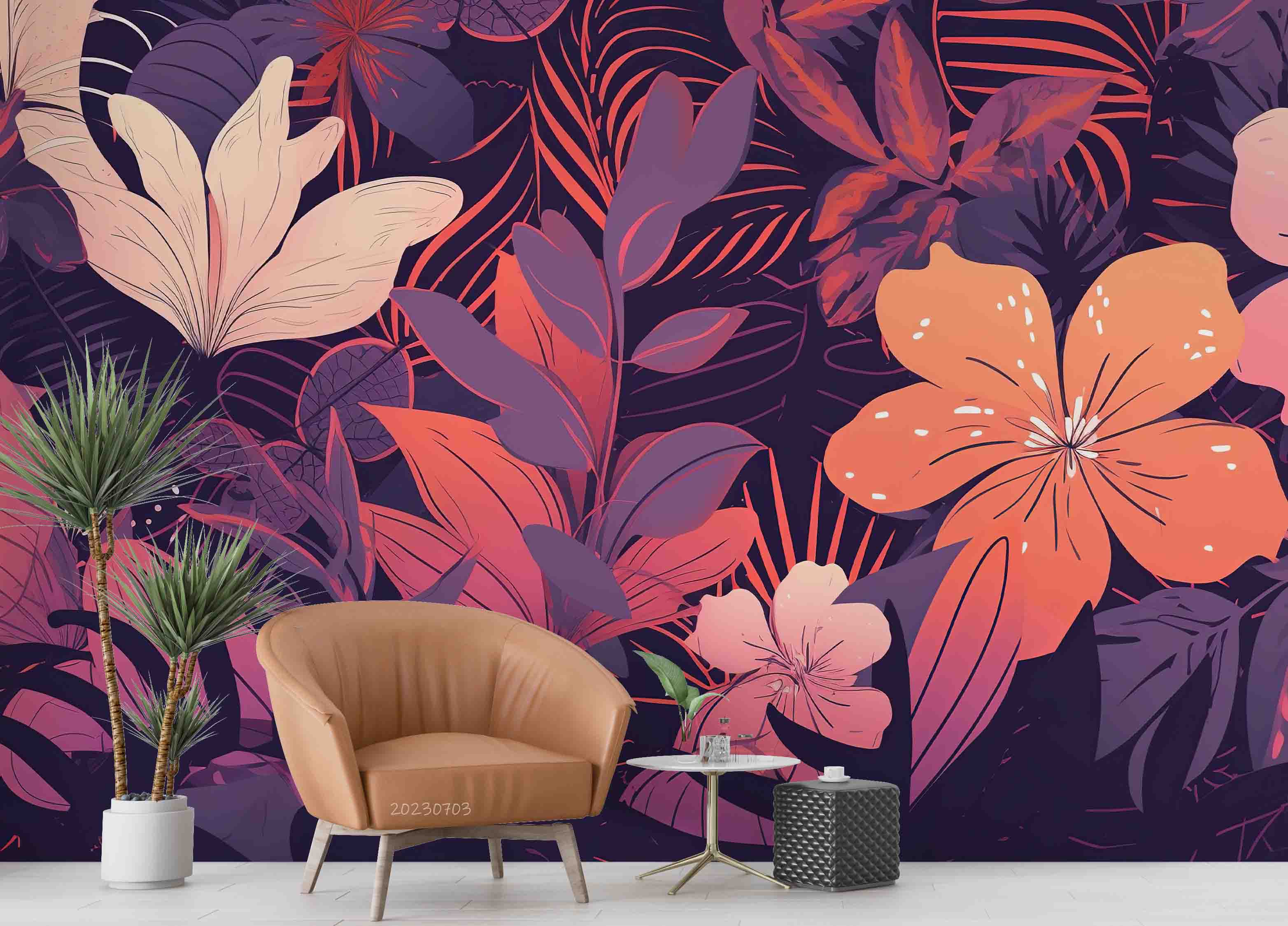 3D Floral Leaf Colours Magnolia Flower Wall Mural Wallpaper YXL 1803