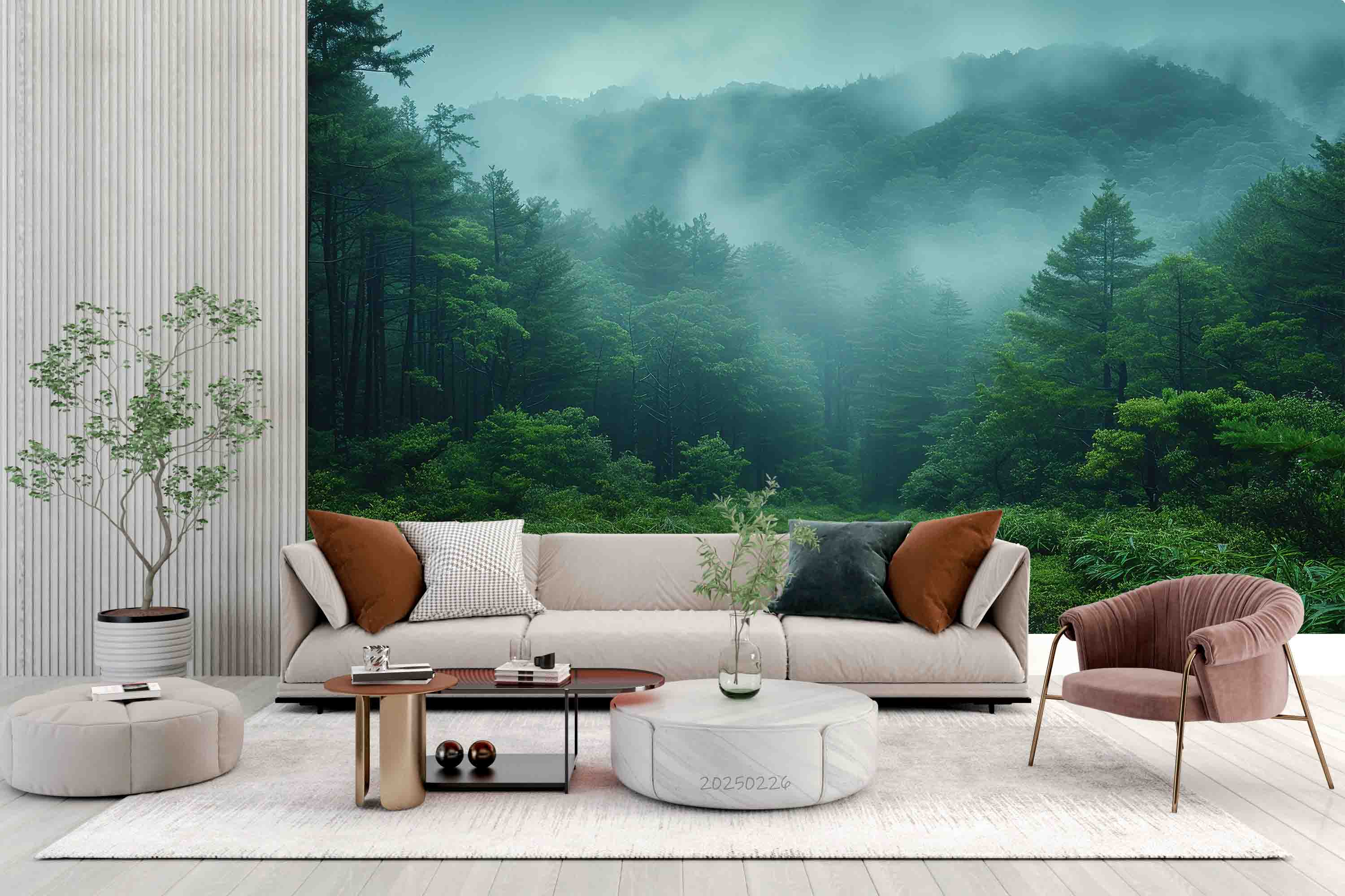 3D Nature Green Forest White Fog Wallpaper Wall Mural Wall Decor Wall Art Wall Sticker Remoable Wallpaper LQH