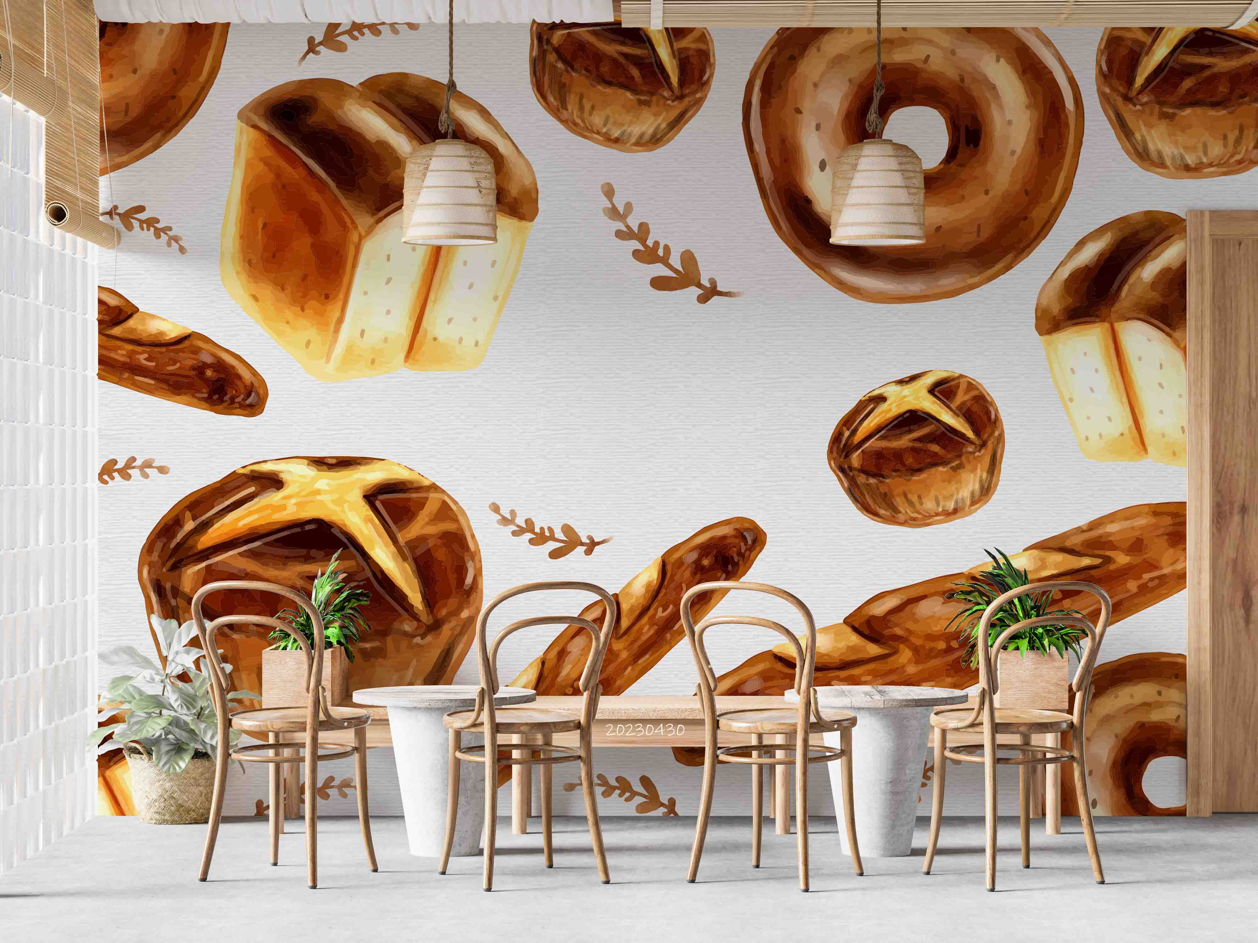 3D Watercolor Bakery Background Wall Mural Wallpaper GD 5218- Jess Art Decoration