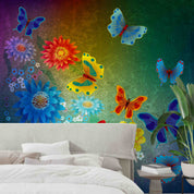 3D Abstract Colorful Butterfly Dark Green Floral Wall Mural Wallpaper GD 5662- Jess Art Decoration