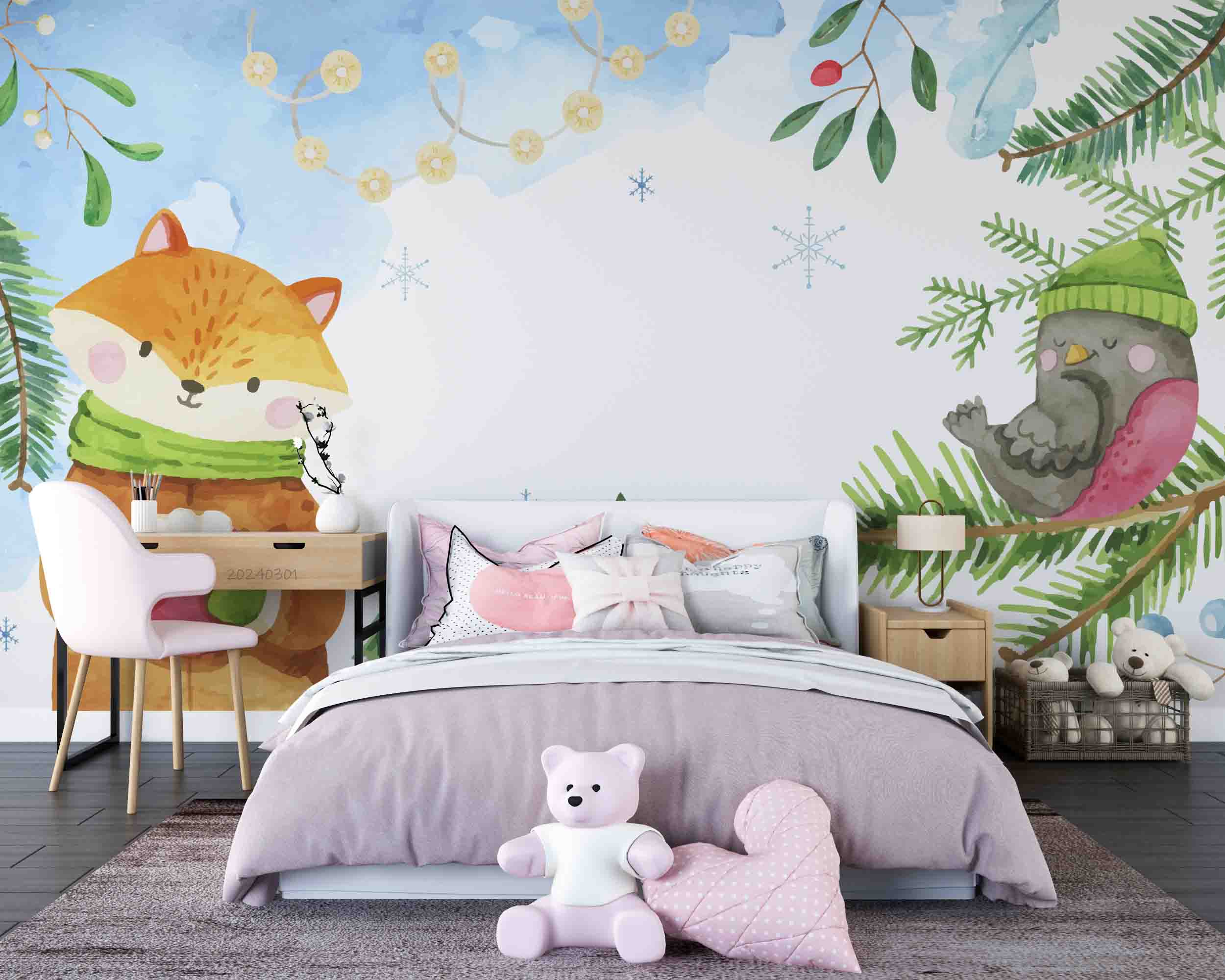 3D Cartoon Winter Forest Animal Fox Kids Wallpaper Wall Mural Wall Decor Wall Art Wall Sticker Remoable Wallpaper