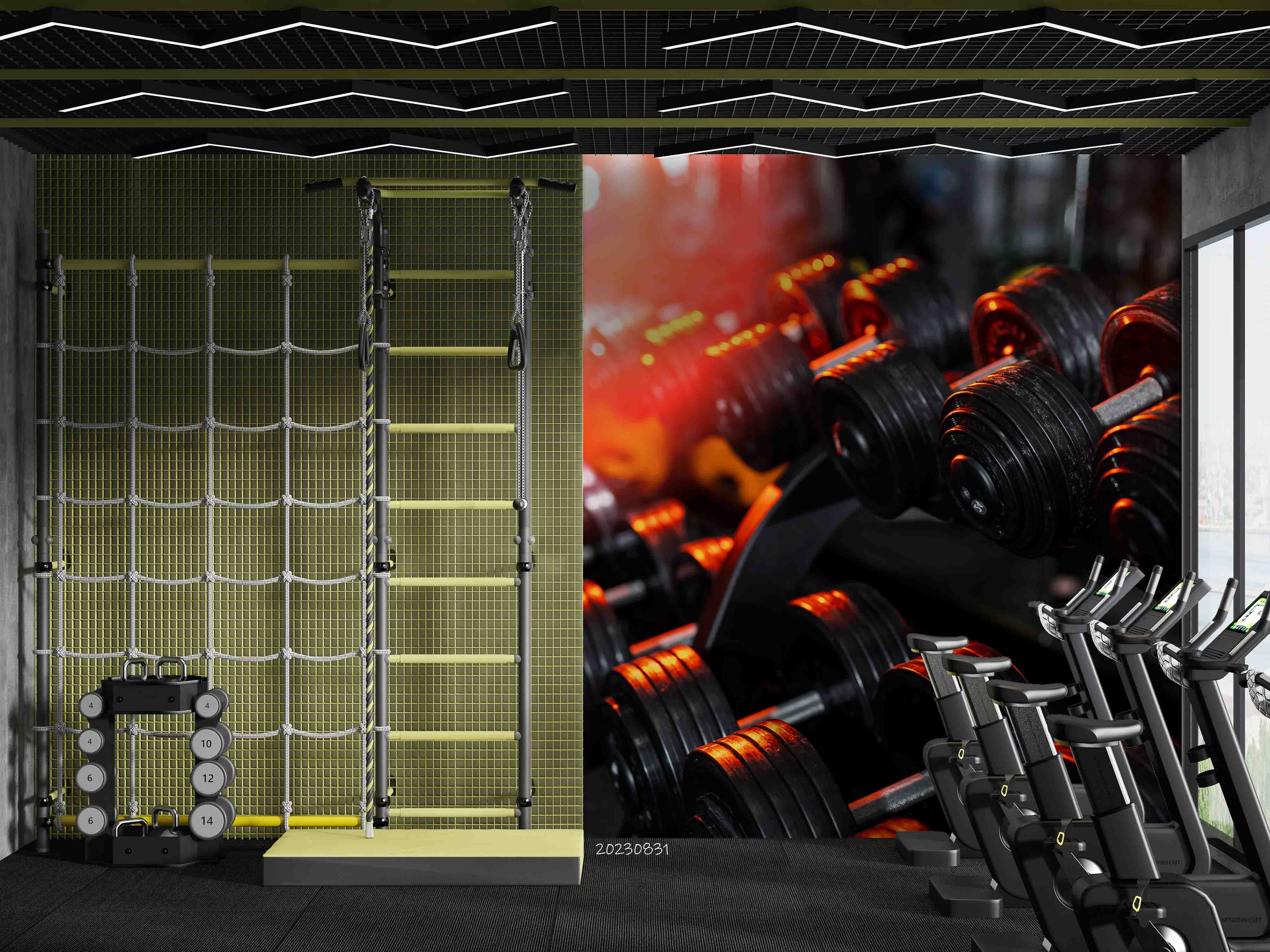 3D Fitness Equipment Dumbbell Wall Mural Wallpaper YXL 2400