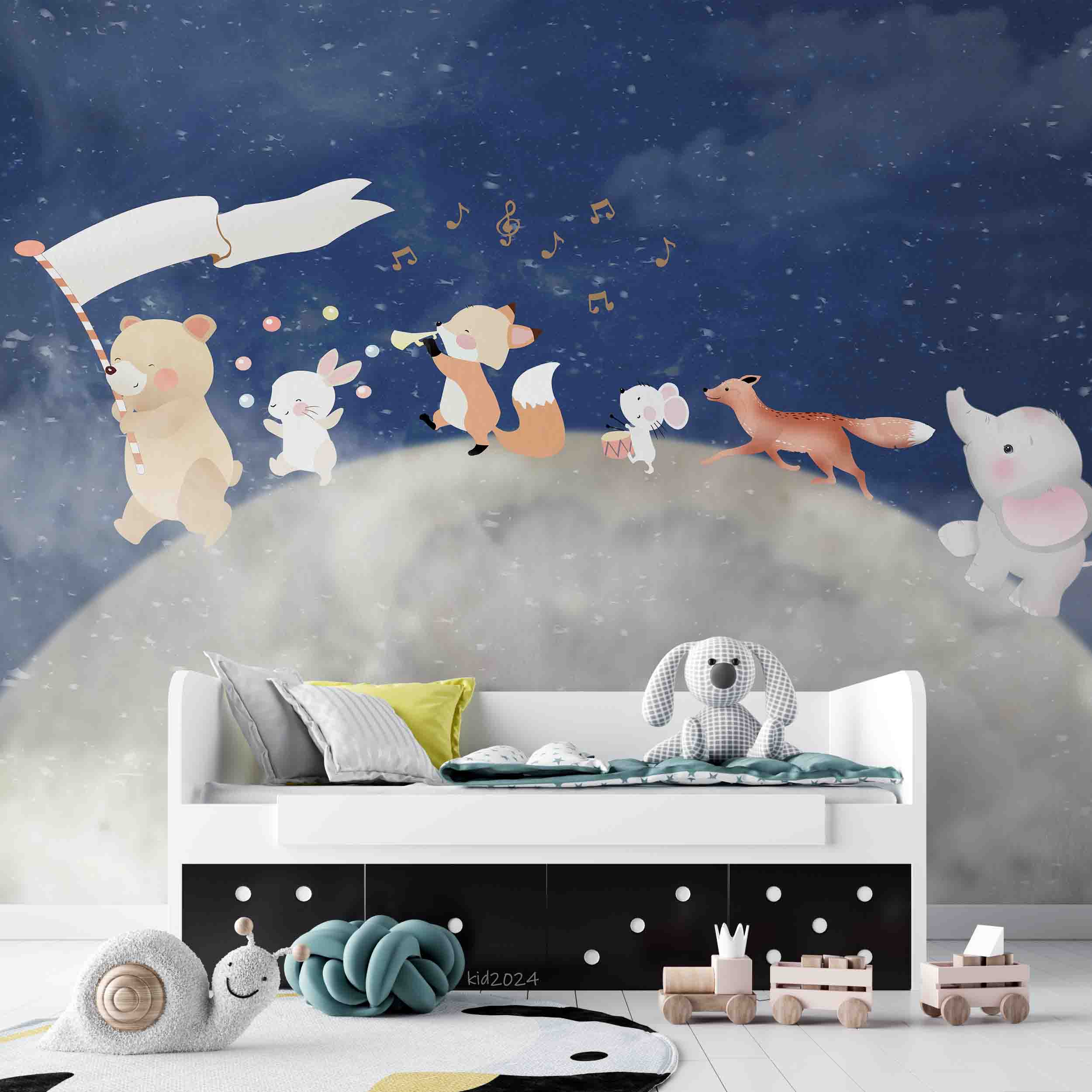 3D Bear Mouse Fox The Earth Elephant Flag Wall Mural Wallpaper YXL 388