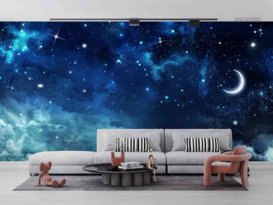 3D Moon Sky Star Cloud dreamy moon and galaxy sky wall mural wallpaper for bedroom