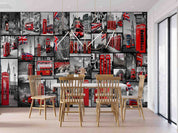 UK Street Red Telephone Booth Bus Guard Wallpaper urban graffiti wall mural for teen room, studio or feature wall - view 4