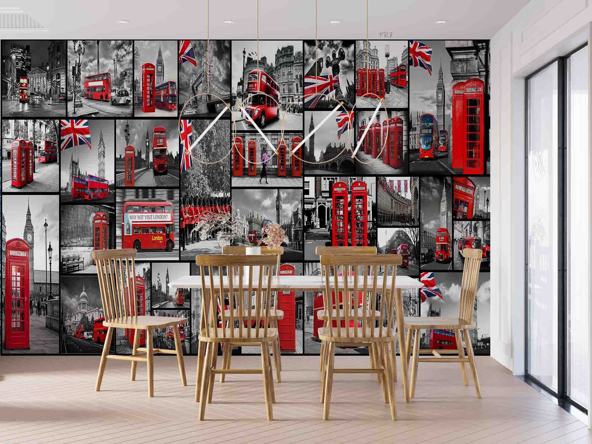 UK Street Red Telephone Booth Bus Guard Wallpaper urban graffiti wall mural for teen room, studio or feature wall - view 4