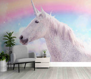 3D White Unicorn Rainbow Background Wall Mural Wallpaper GD 5324- Jess Art Decoration