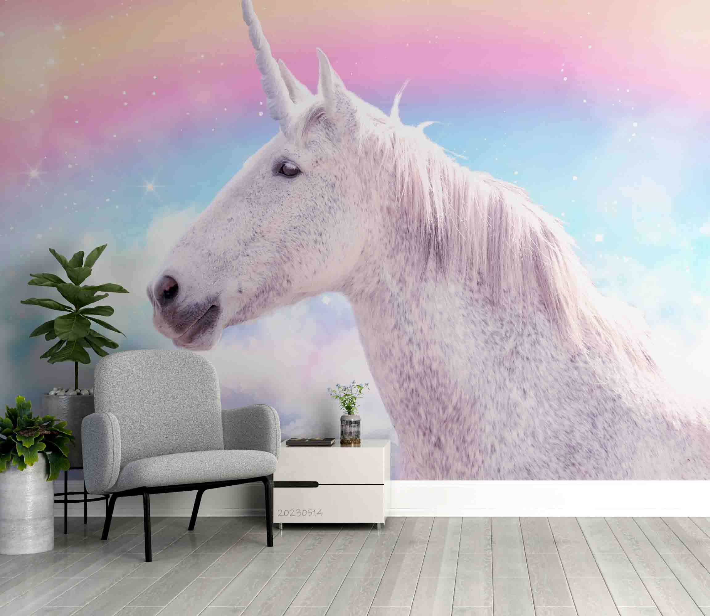 3D White Unicorn Rainbow Background Wall Mural Wallpaper GD 5324- Jess Art Decoration