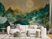3D Watercolor Green Mountains Landscape Wallpaper Wall Mural Wall Decor Wall Art Wall Sticker Remoable Wallpaper LQH 4
