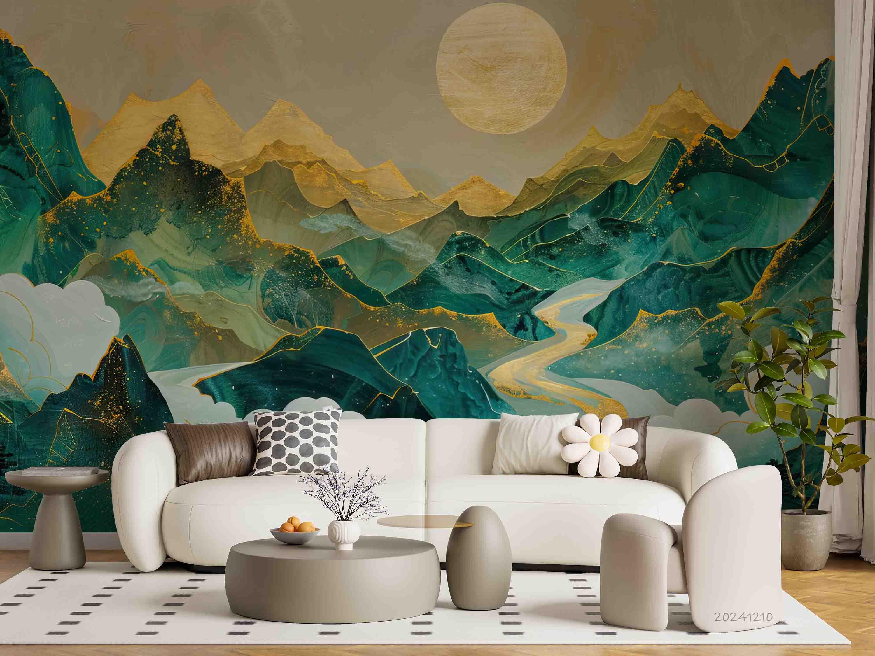 3D Watercolor Green Mountains Landscape Wallpaper Wall Mural Wall Decor Wall Art Wall Sticker Remoable Wallpaper LQH 4