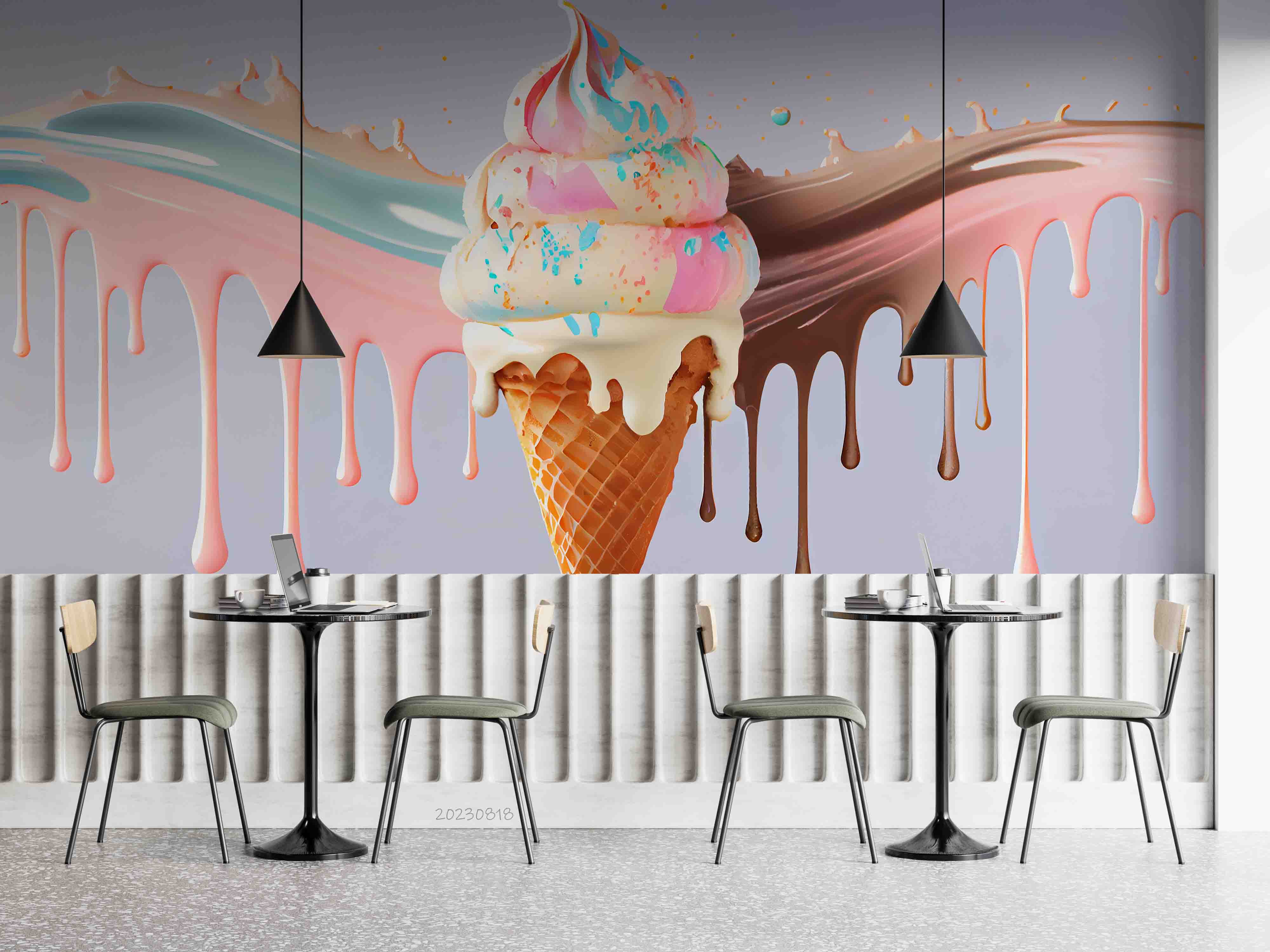 3D Ice Cream Chocolate White Wall Mural Wallpaper YXL 2284