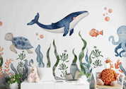 3D Animal Octopus Sea Turtle Coral Stone Fish Whale Wall Mural Wallpaper YXL 41