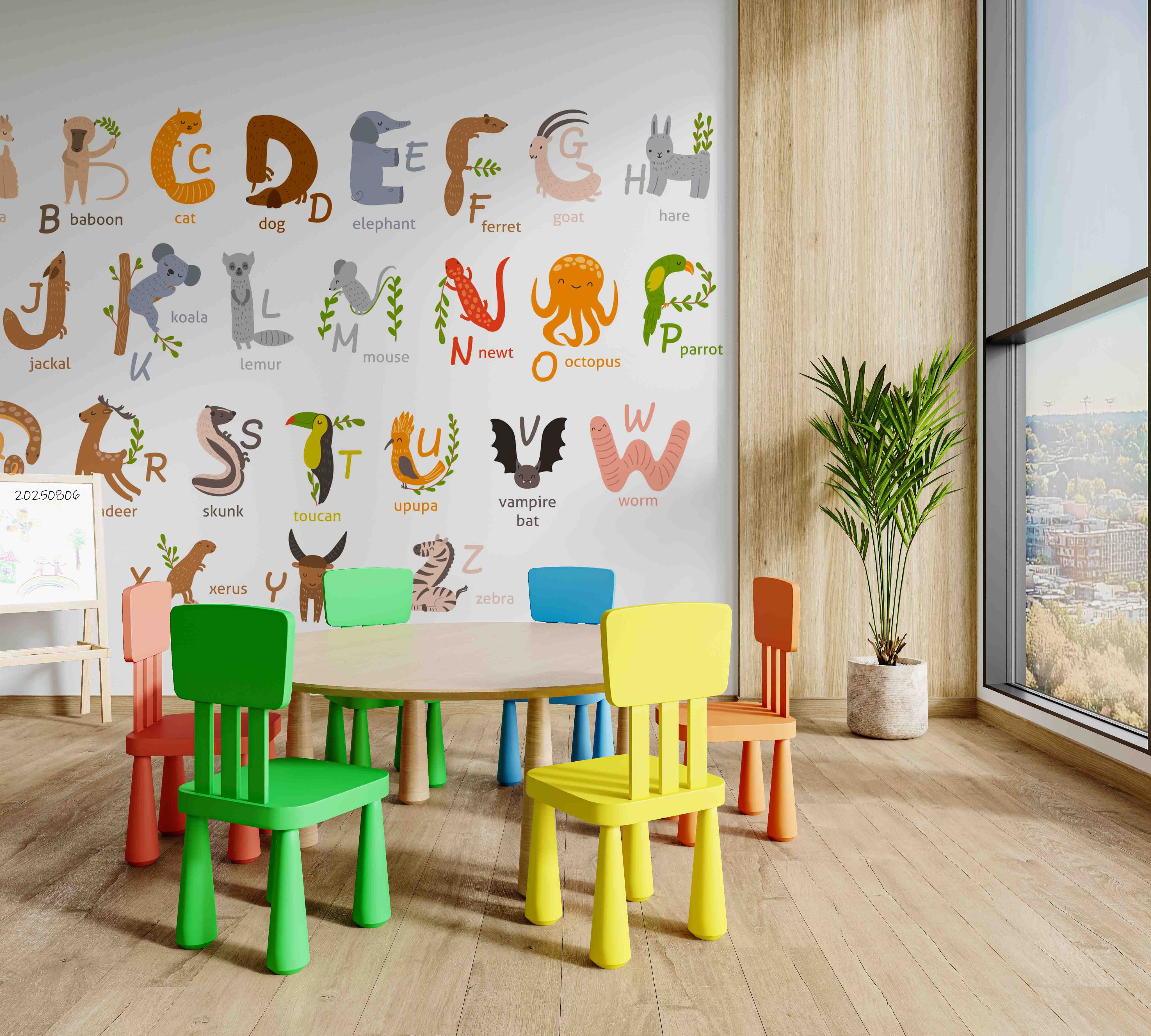 3D Childcare Nursery School Cartoon Animals Letters Kids Wall Mural Wallpaper JN 66