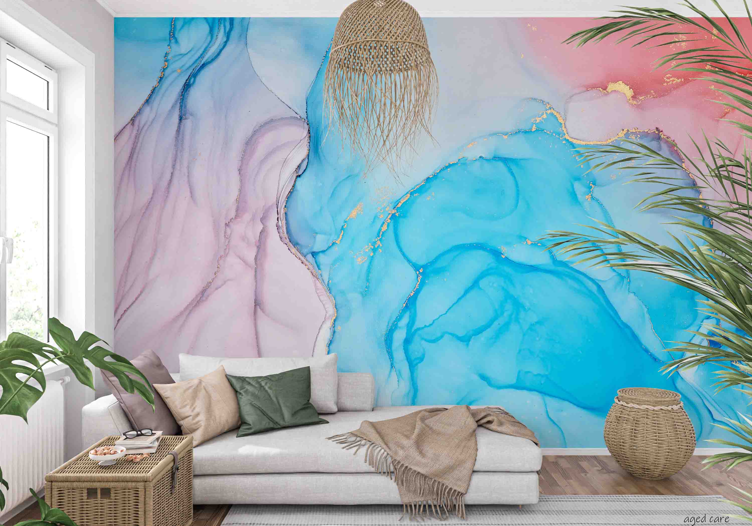 3D Aged Care Retirement Home Gerocomium Rest Home Marble Pink Blue Wall Mural Wallpaper 3