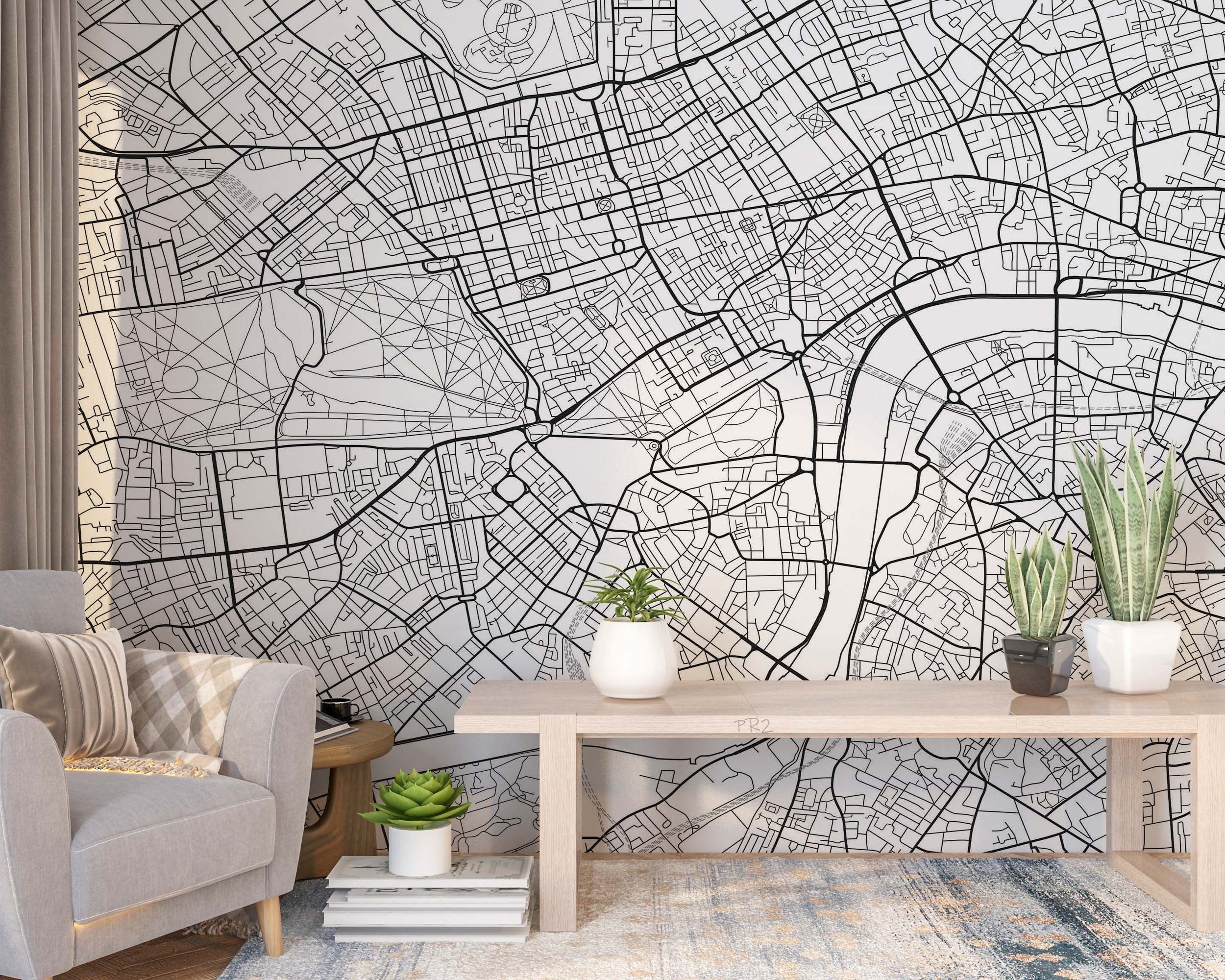 3D Black White City Map Wall Mural Wallpaper GD 3758- Jess Art Decoration