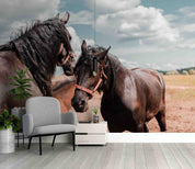 3D Brown Black Horses Pasture Wall Mural Wallpaper GD 5313- Jess Art Decoration