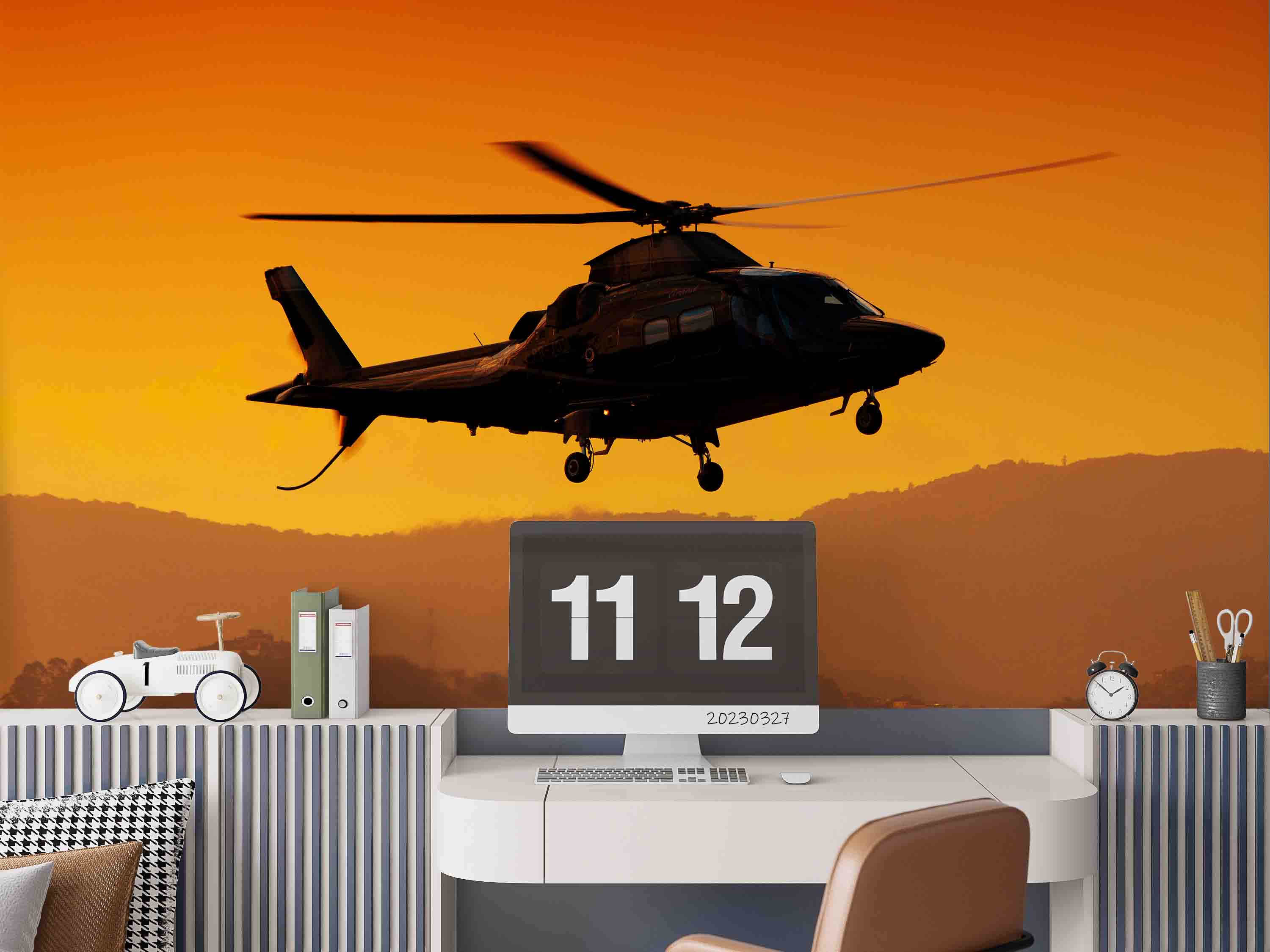 3D Agusta A109S Grand Silhouette Sunset Wall Mural Wallpaper GD 5443- Jess Art Decoration
