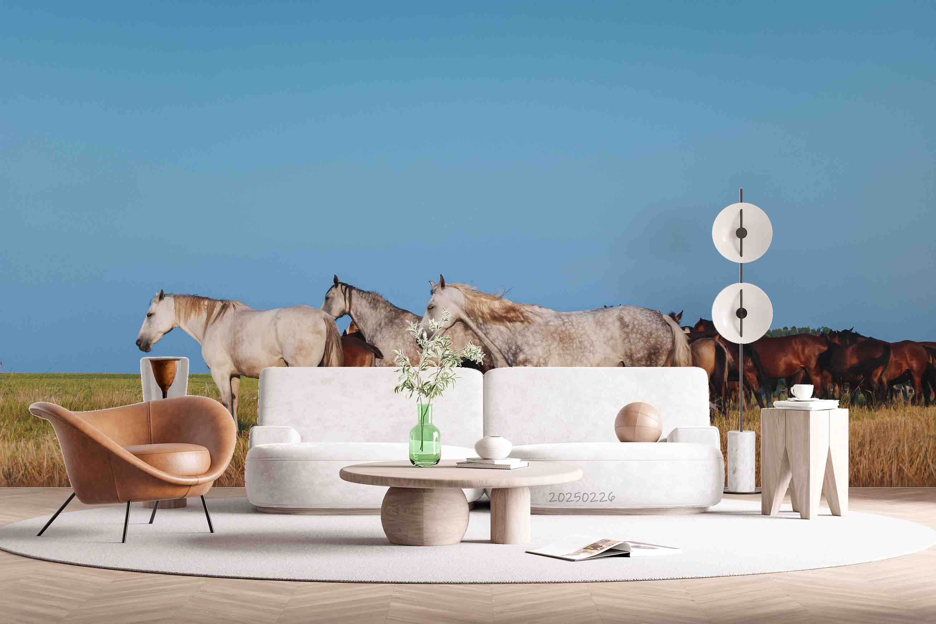 3D Blue Sky Grassland Animal Horse Scenery Wallpaper Wall Mural Wall Decor Wall Art Wall Sticker Remoable Wallpaper LQH