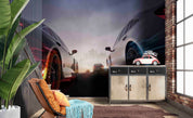 3D White Black Sports Car Wallpaper Wall Mural Wall Decor Wall Art Wall Sticker Remoable Wallpaper
