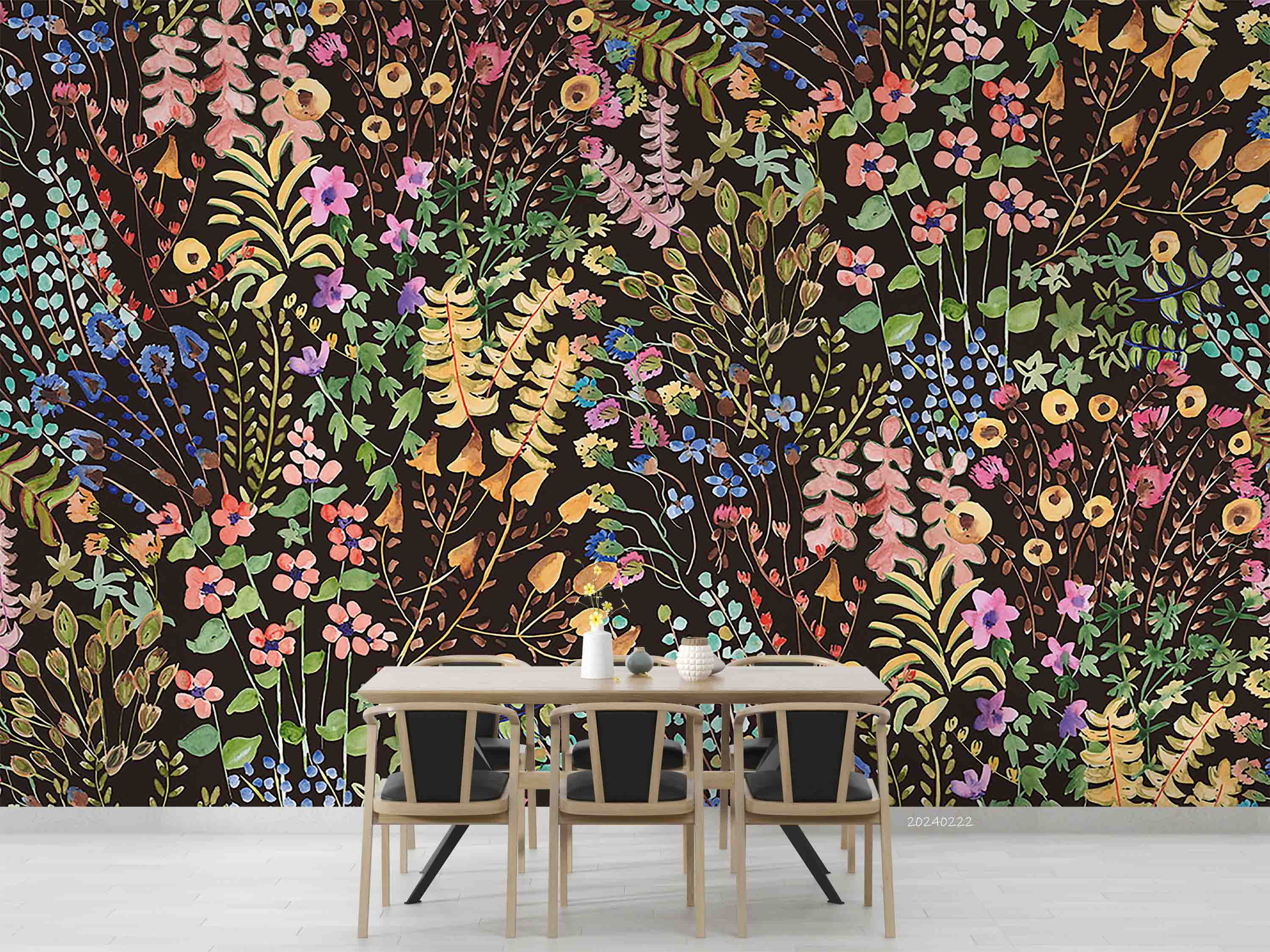 3D Watercolor Colorful Floral Leaves Wallpaper Wall Mural Wall Decor Wall Art Wall Sticker Remoable Wallpaper LQH