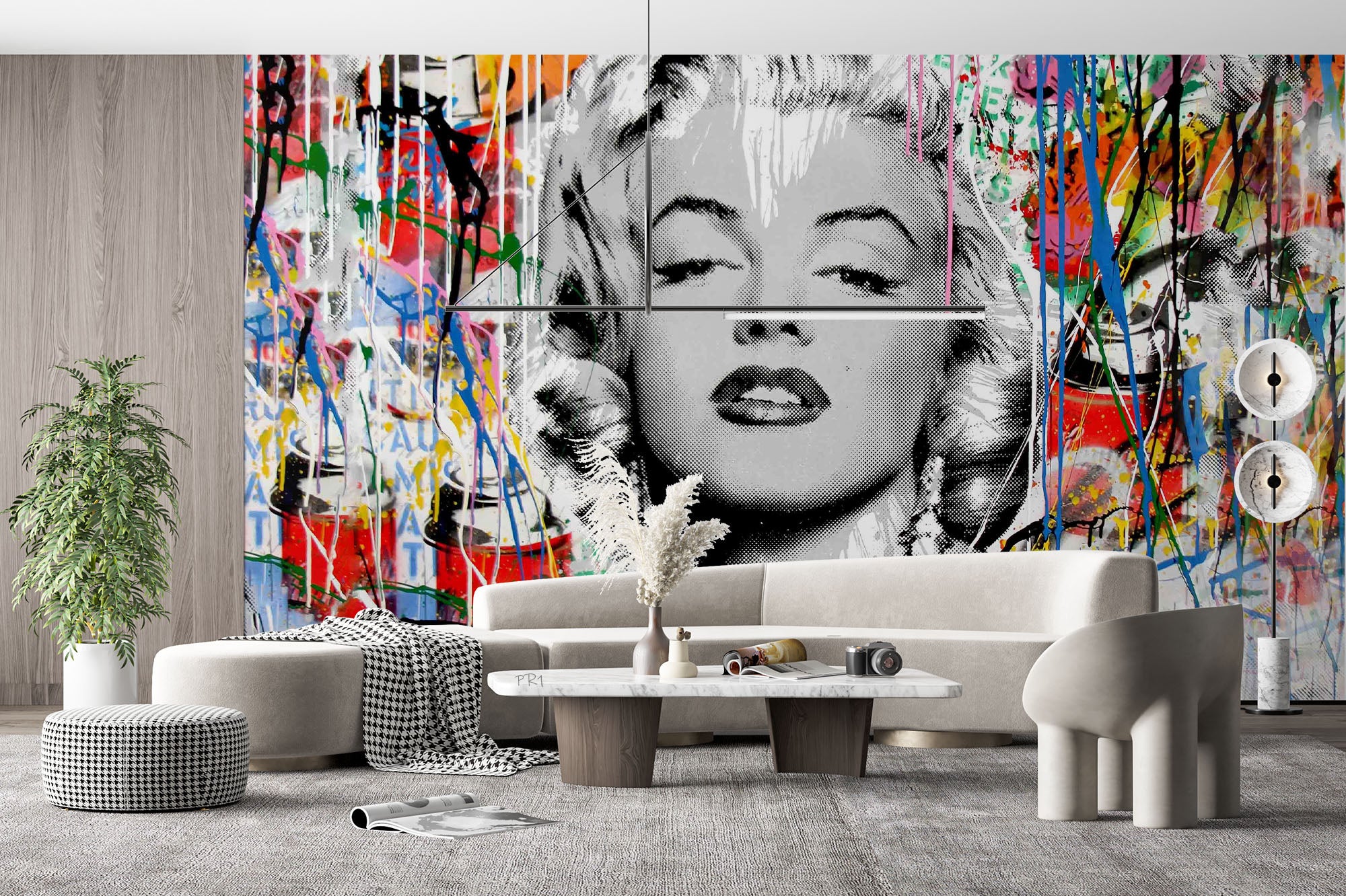 3D Graffiti Movie Star Portrait black white graffiti star portrait wall mural wallpaper for living room - view 4