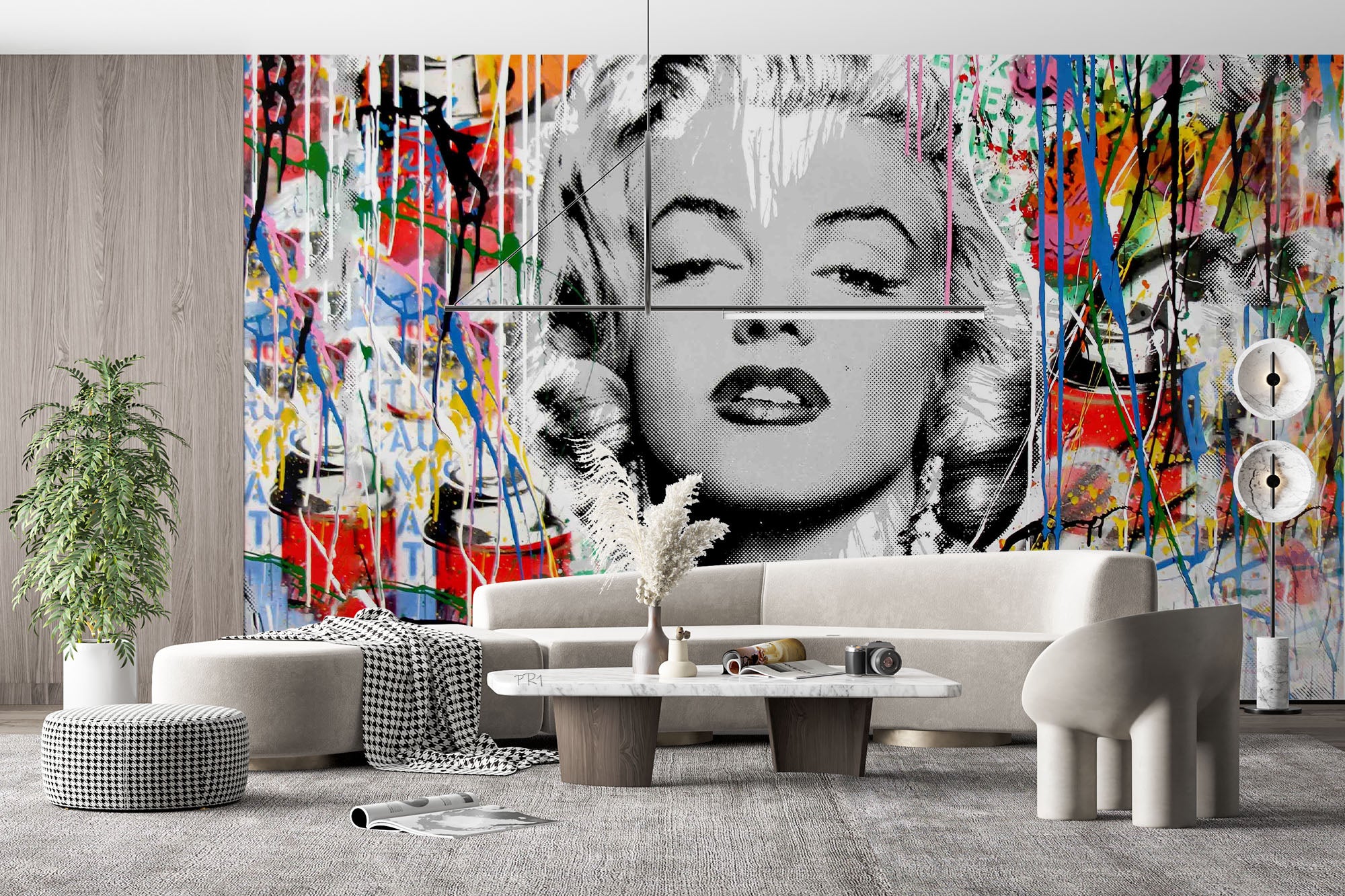 3D Graffiti Movie Star Portrait black white graffiti star portrait wall mural wallpaper for living room - view 4