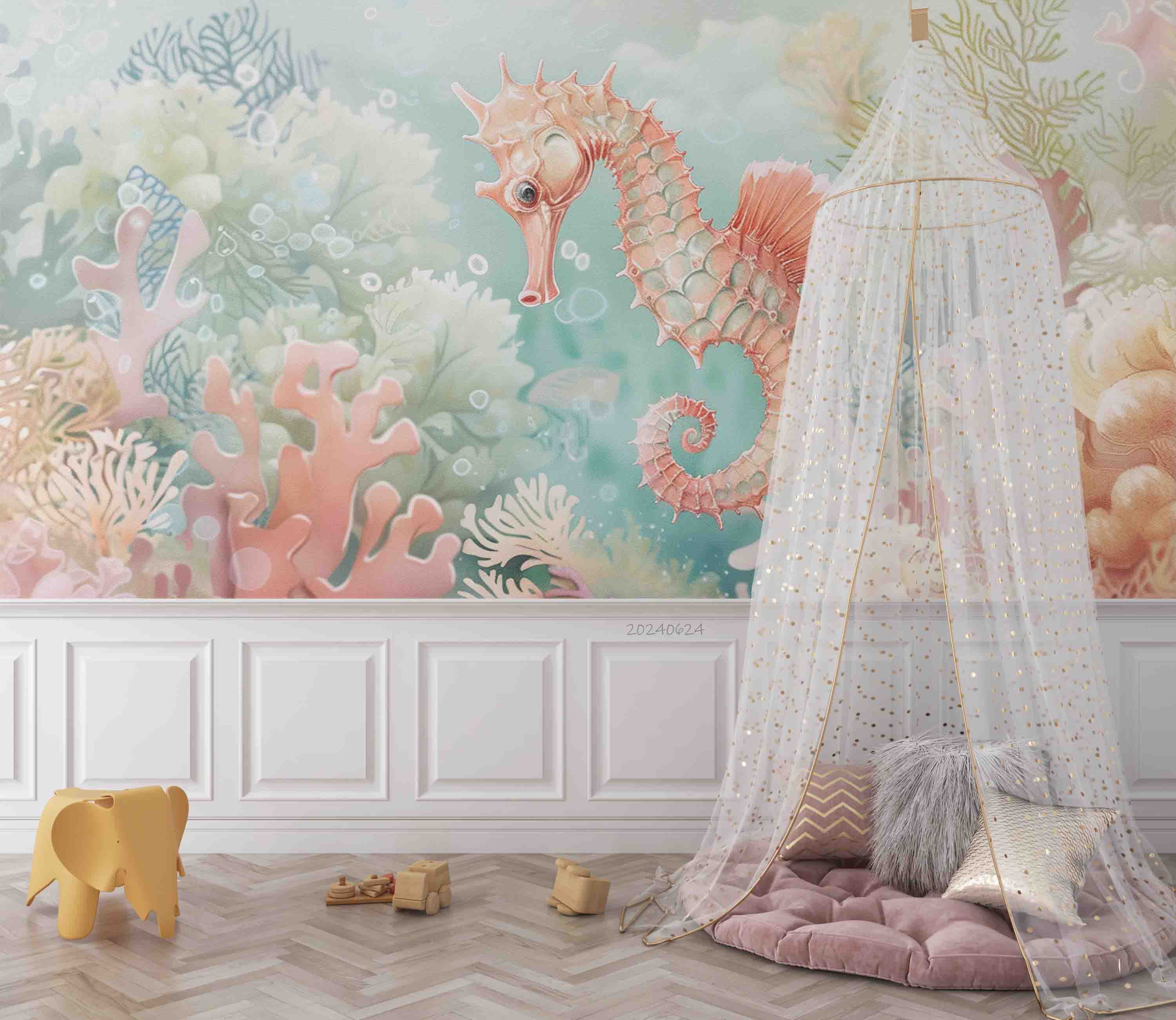 3D Sea Coral Sea Horse Froth Wall Mural Wallpaper YXL 687