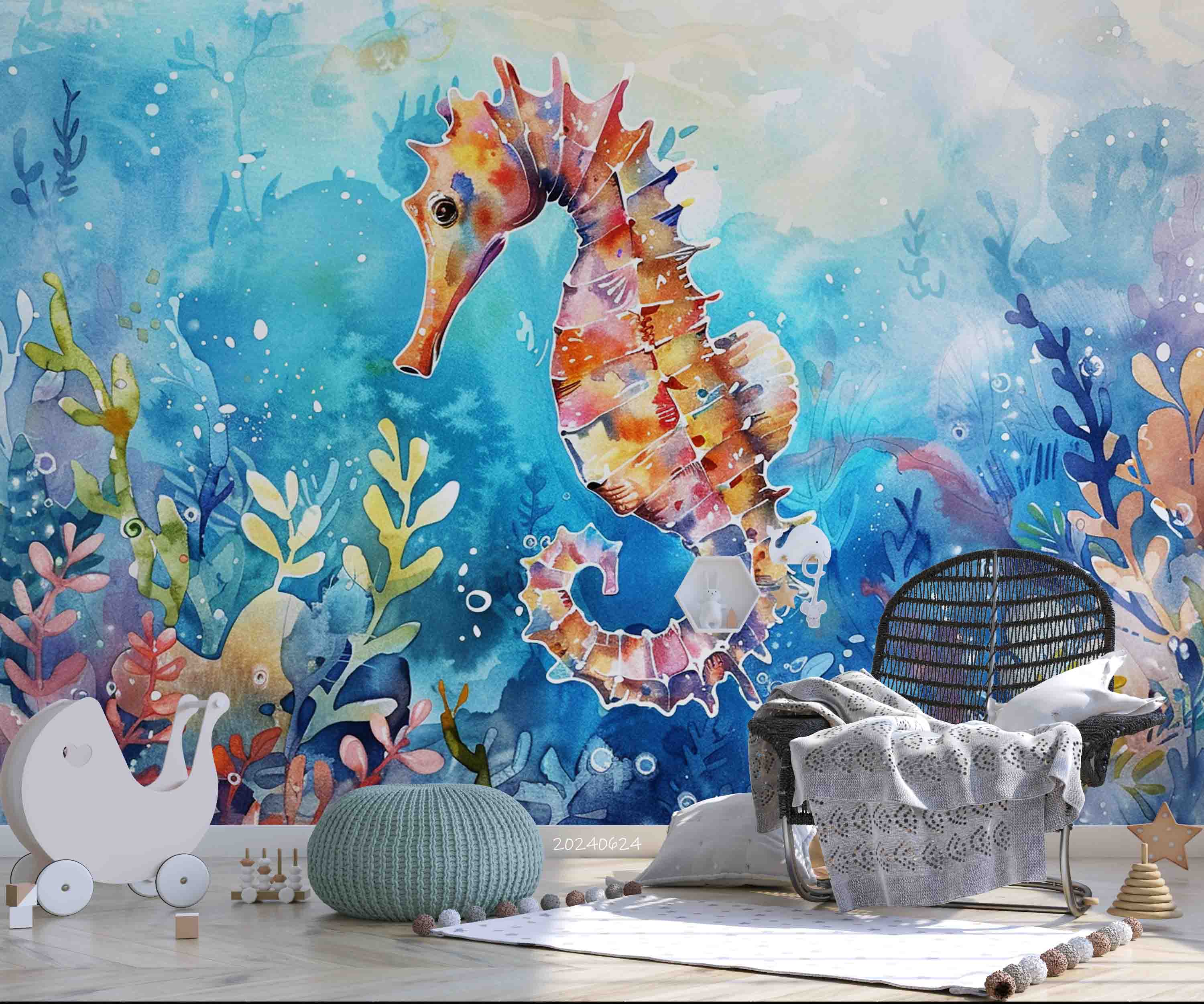 3D Sea Coral Sea Horse Froth Wall Mural Wallpaper YXL 671
