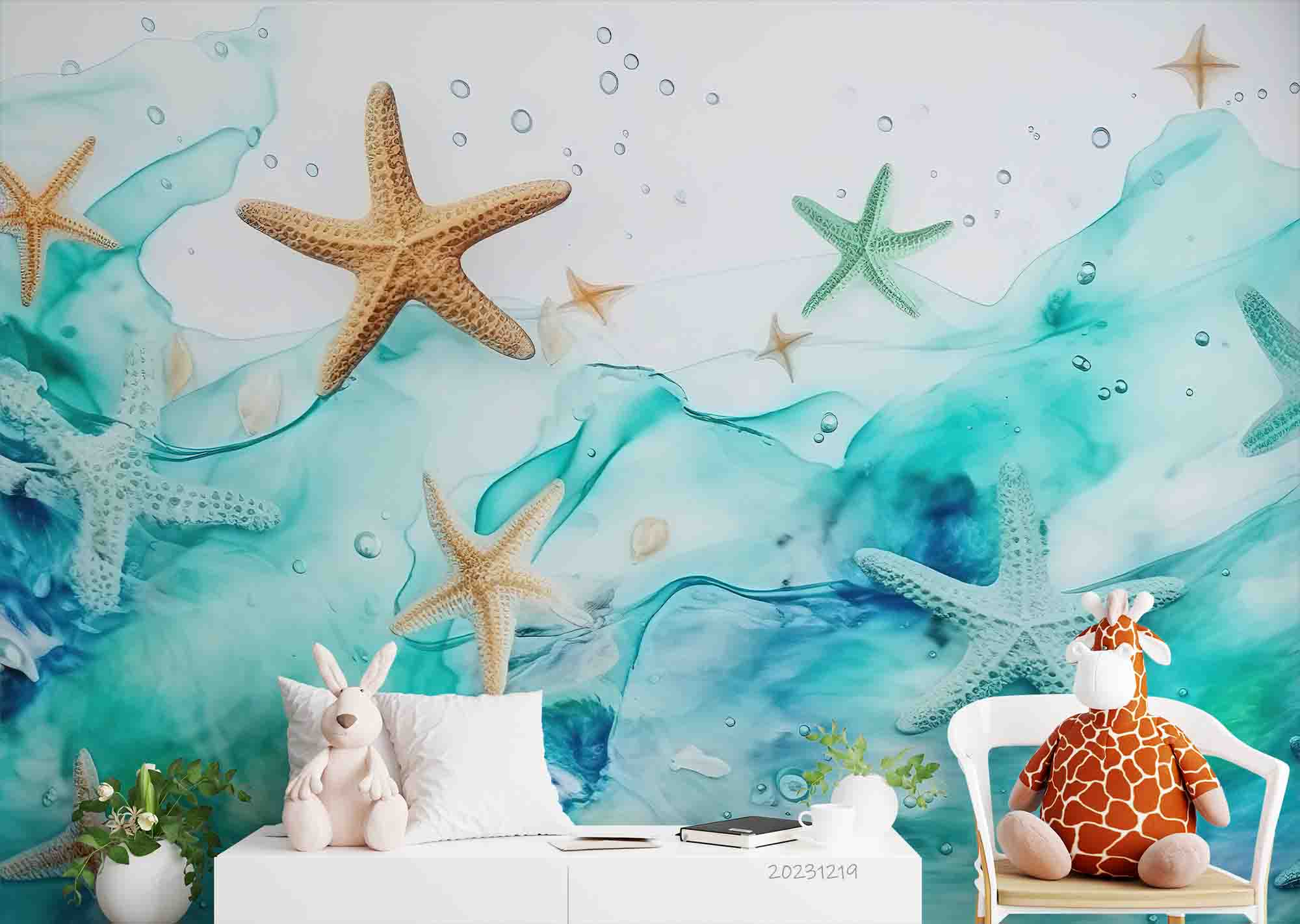 3D Animal Starfish Sea Ripple Bubble Wall Mural Wallpaper YXL 52