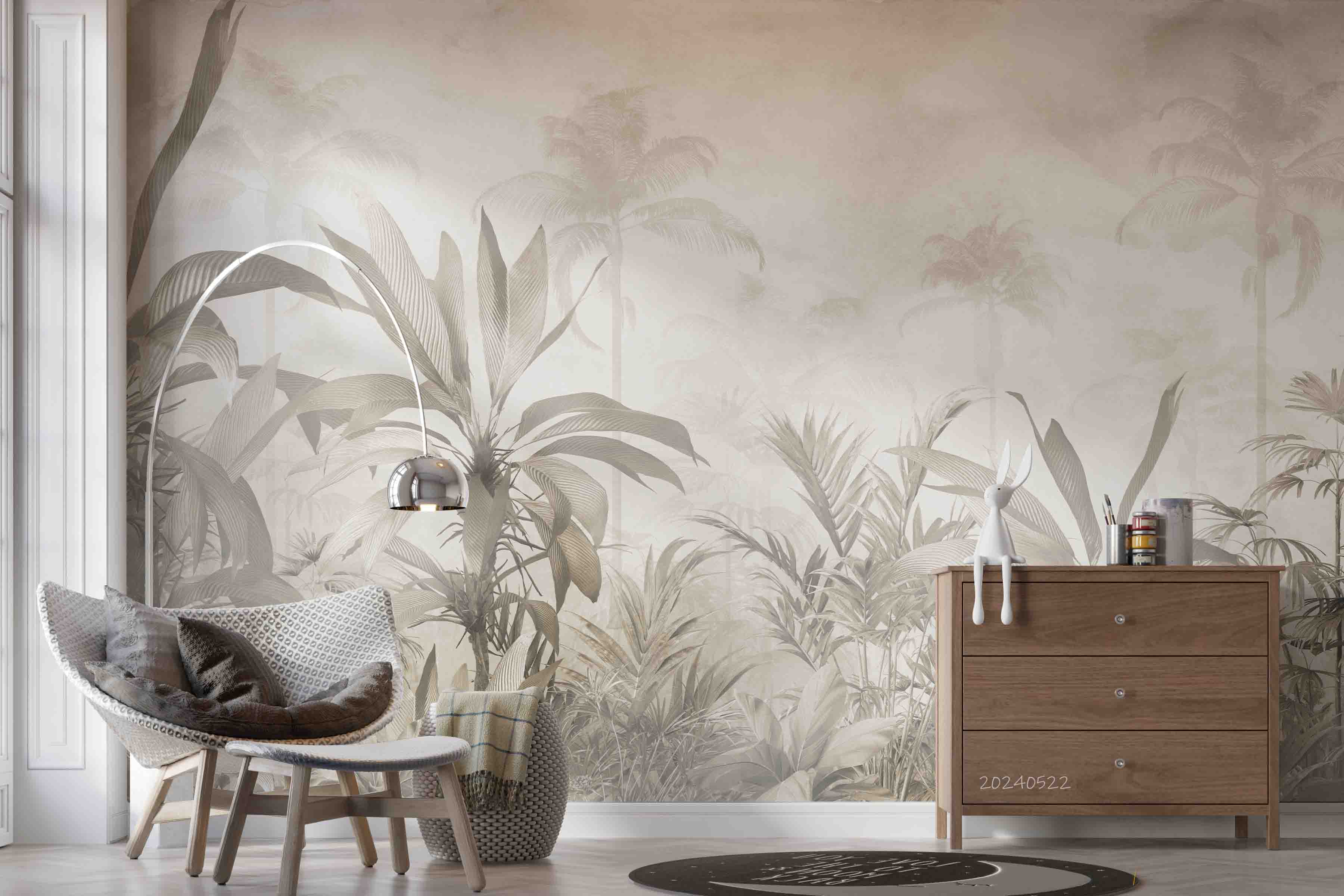 3D Forest Tree Cloud Sky Fog Gray Wall Mural Wallpaper YXL 553