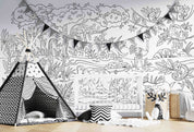3D Cartoon Graffiti Tropical Animals Birds Trees Wall Mural Wallpaper GD 5104- Jess Art Decoration